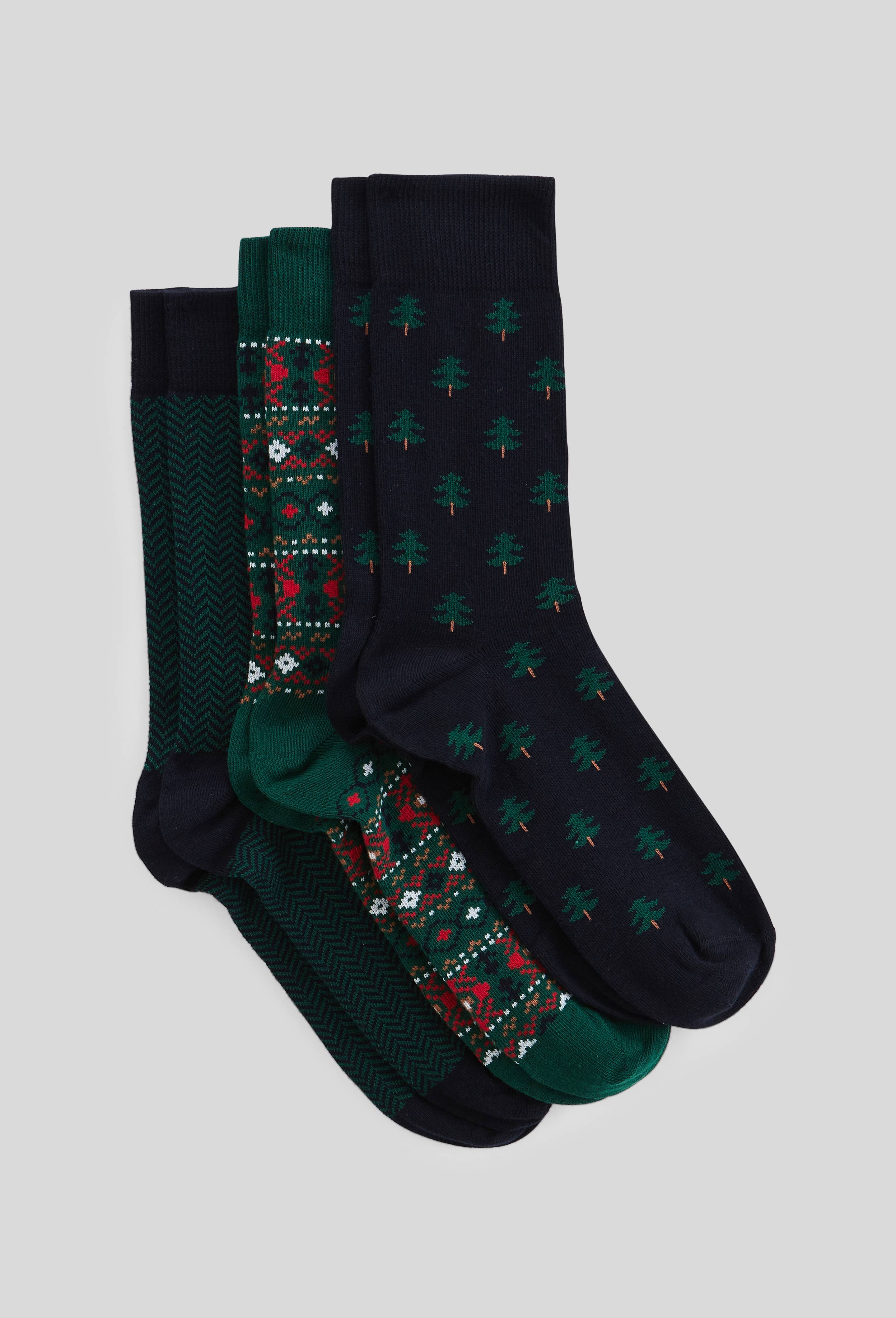 Coffret de chaussettes fantaisie de Noël en coton., Vert foncé, swatch image