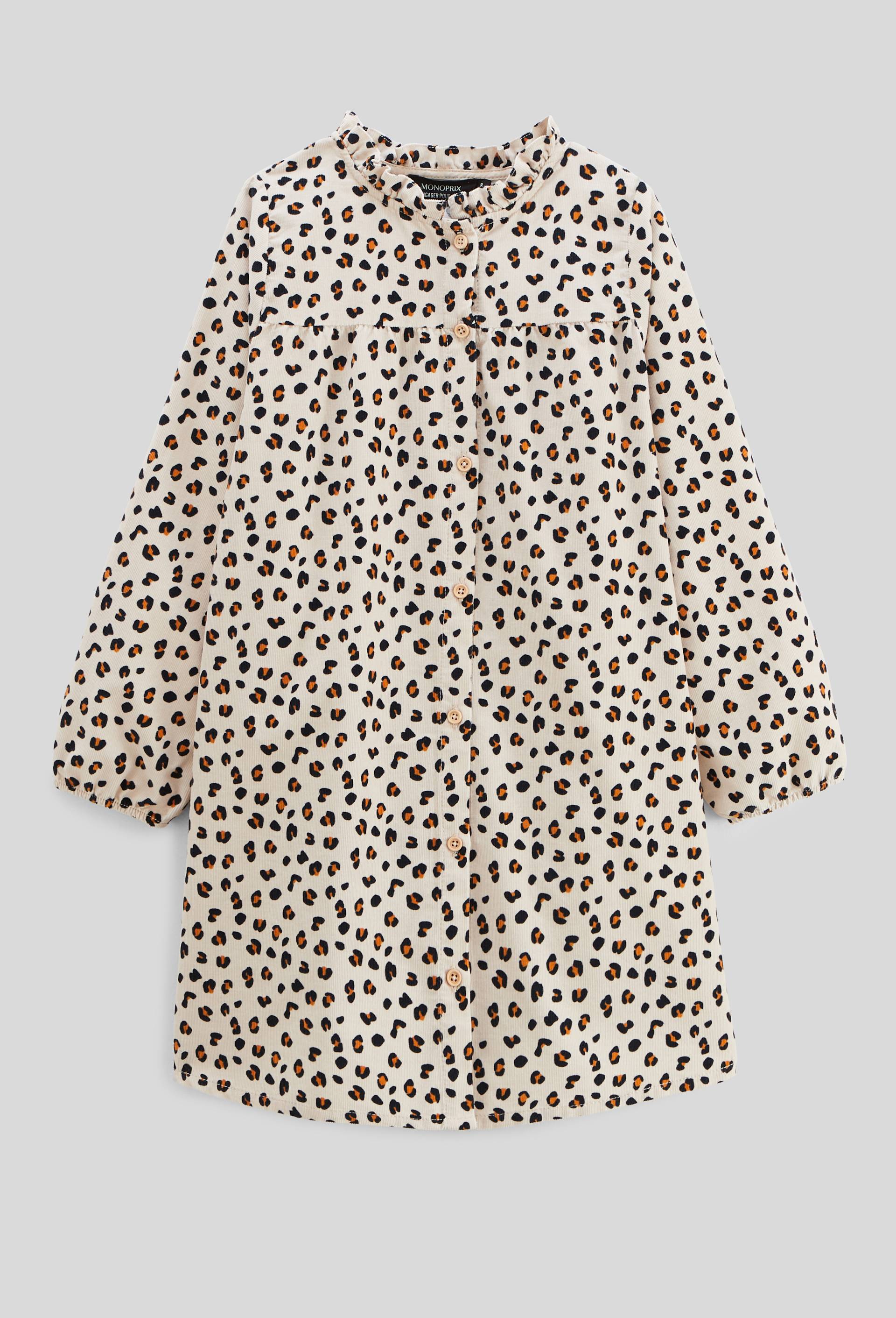 Robe imprim&eacute;e en velours c&ocirc;tel&eacute;, Beige clair, large image number 0