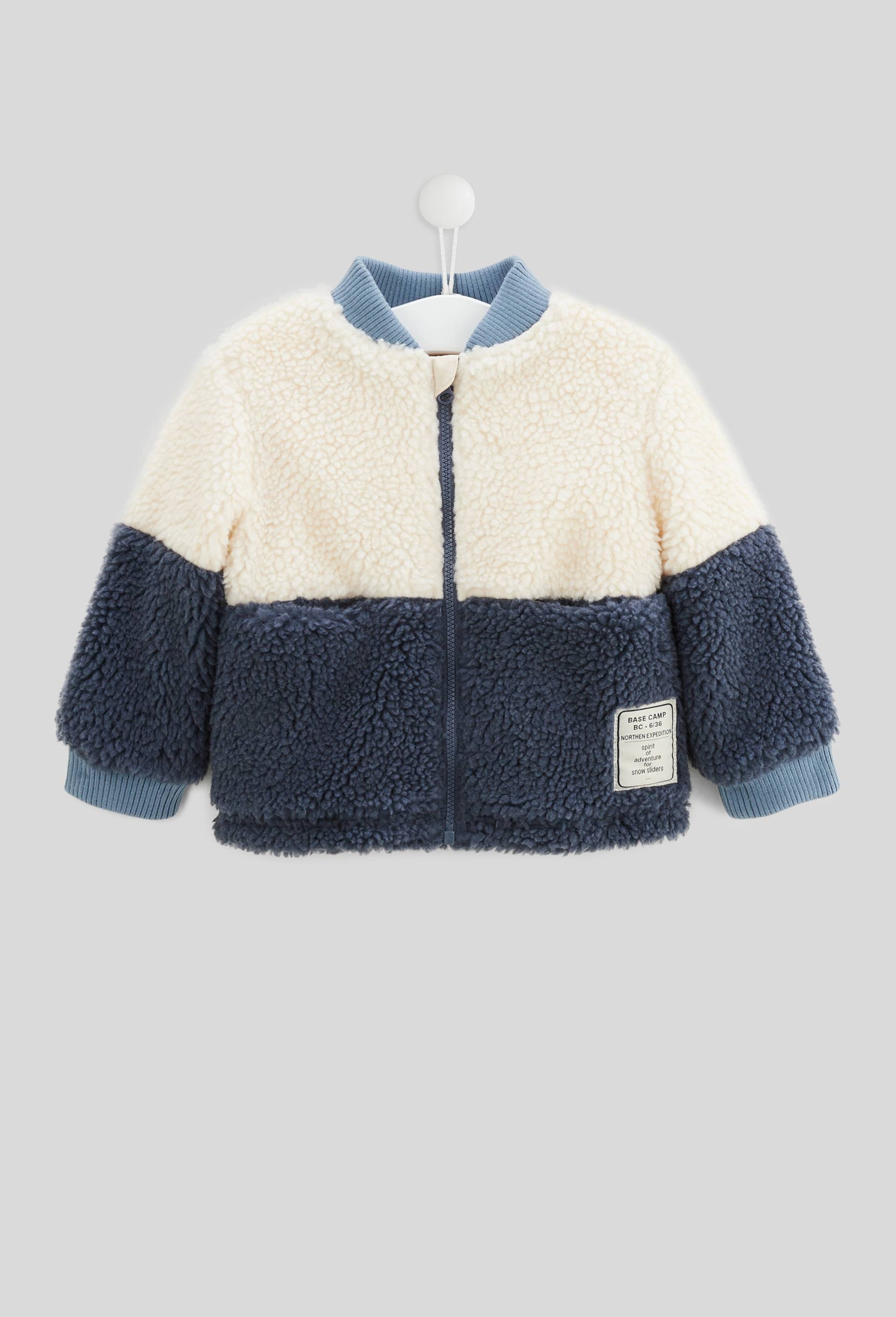 Veste col teddy bicolore en sherpa, Bleu fonc&eacute;, large image number 0