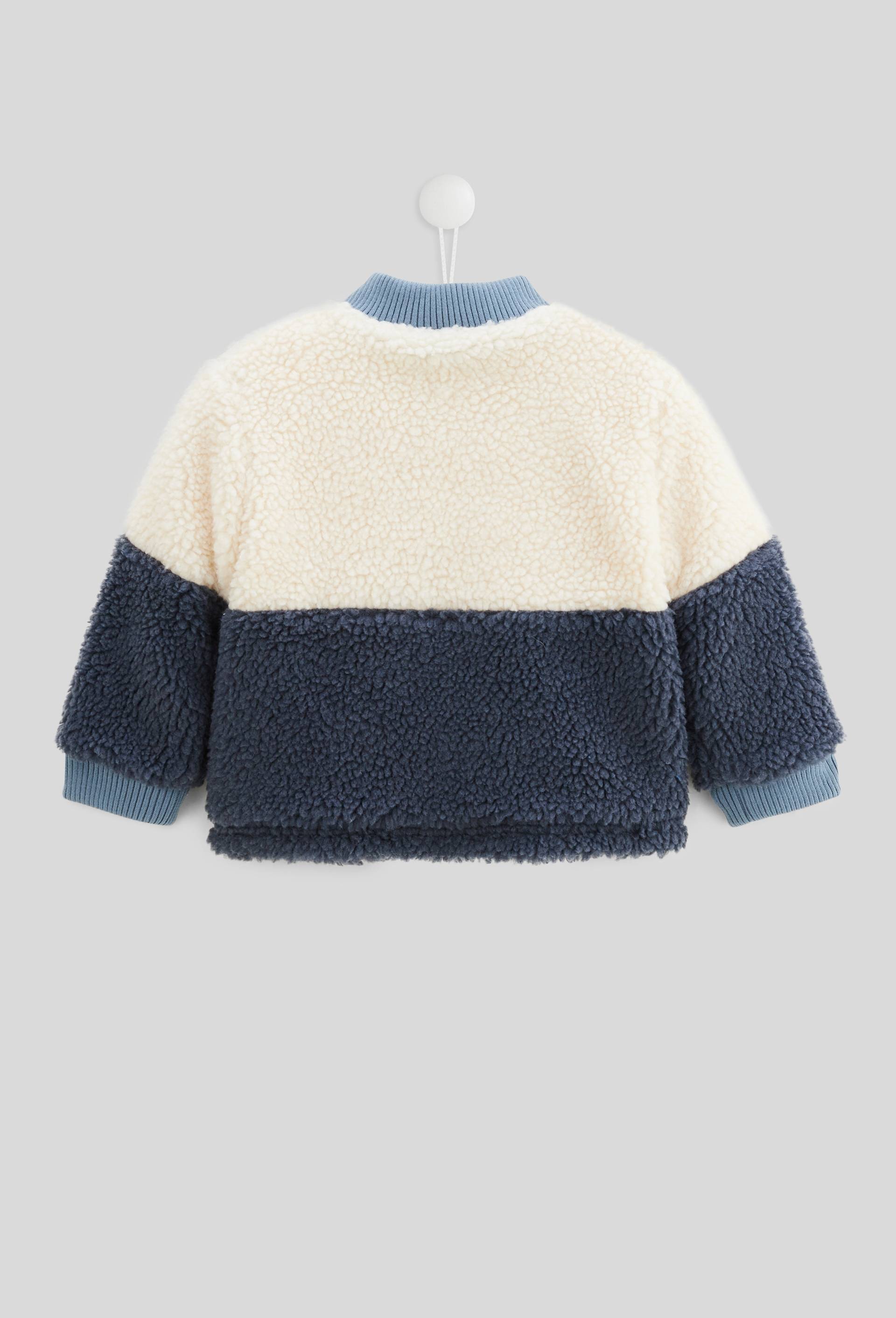 Veste col teddy bicolore en sherpa, Bleu fonc&eacute;, large image number 1.0