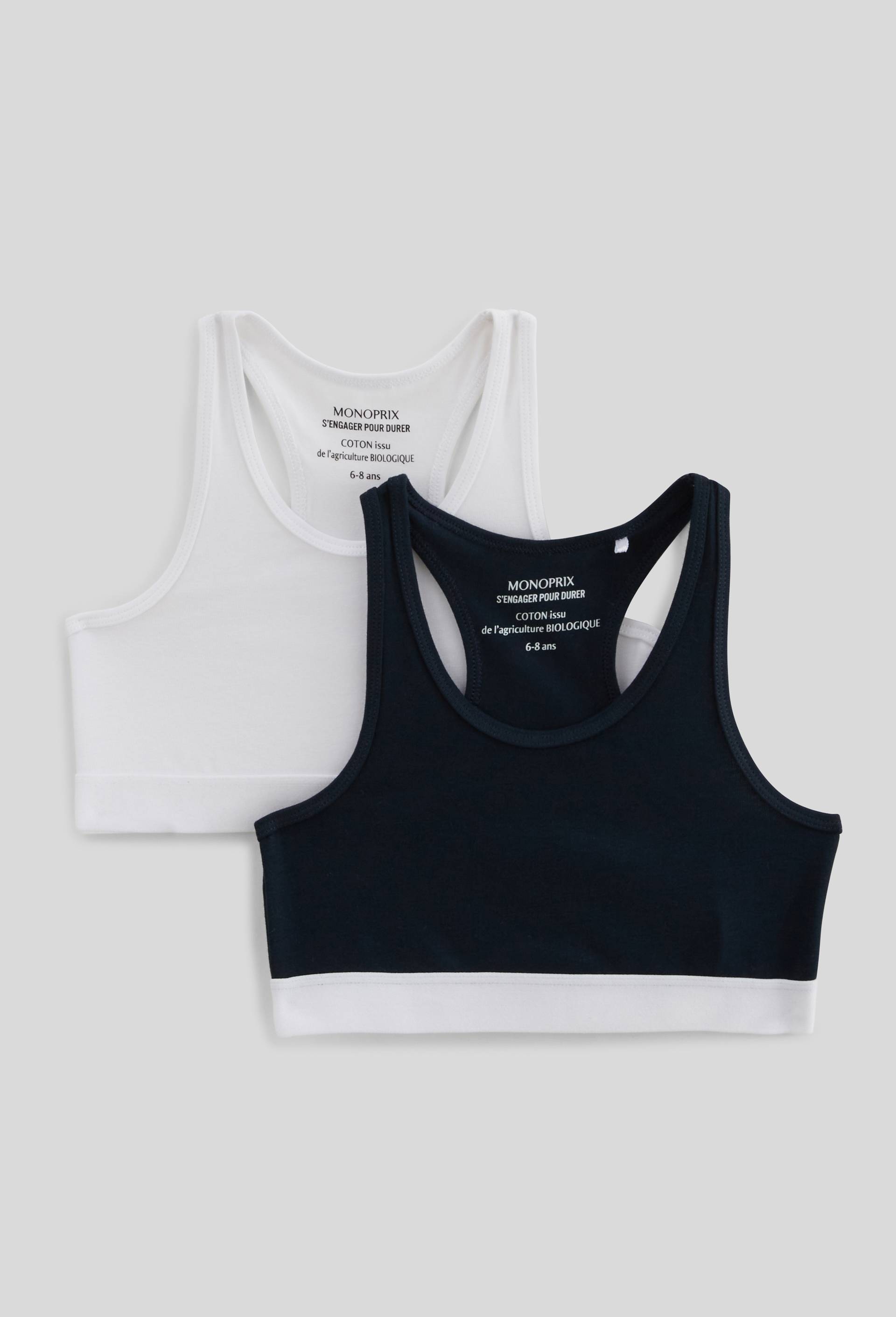 Lot de 2 brassi&egrave;res unies de sport en coton BIO GOTS, Ecru, large image number 0