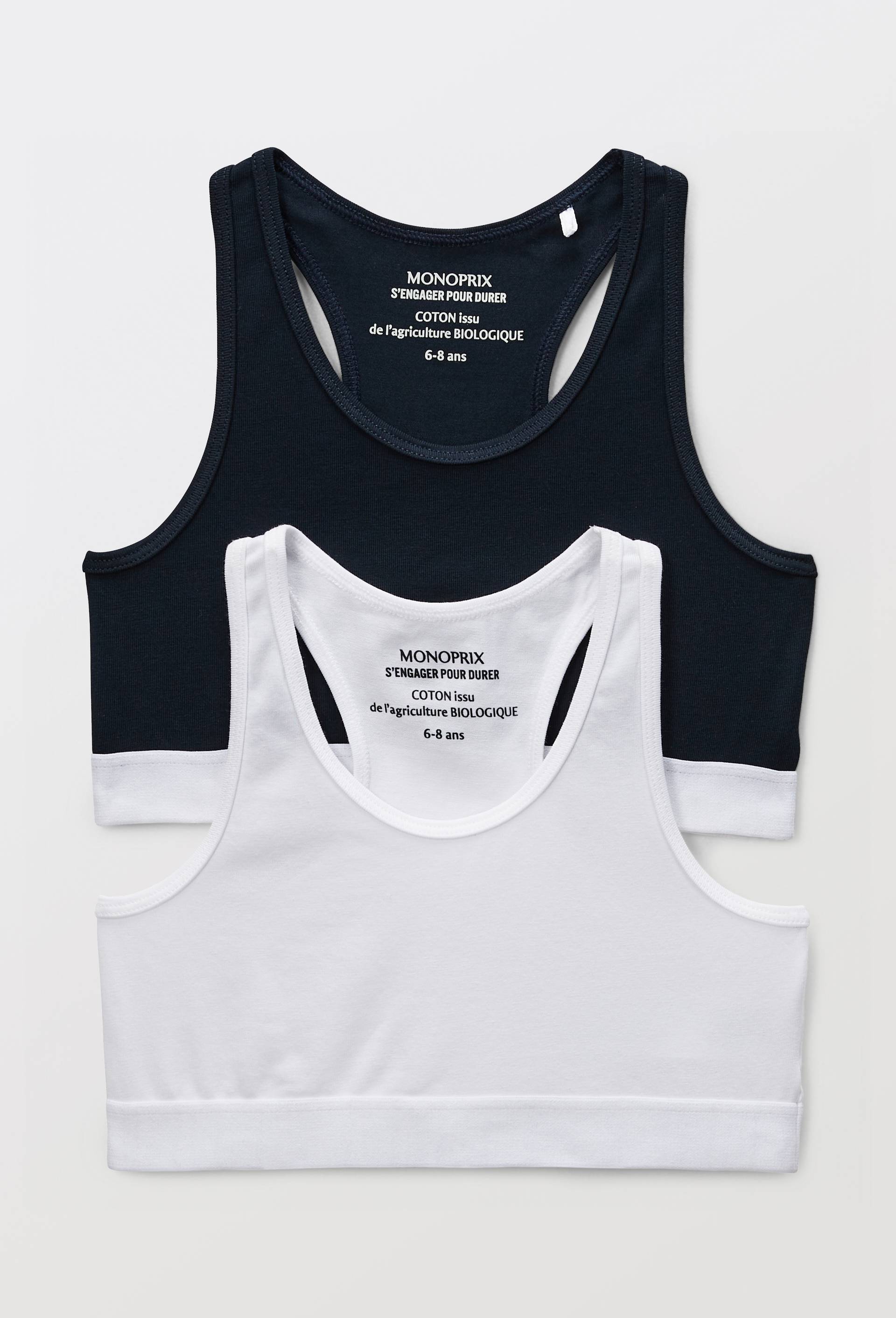 Lot de 2 brassi&egrave;res unies de sport en coton BIO GOTS, Ecru, large image number 0