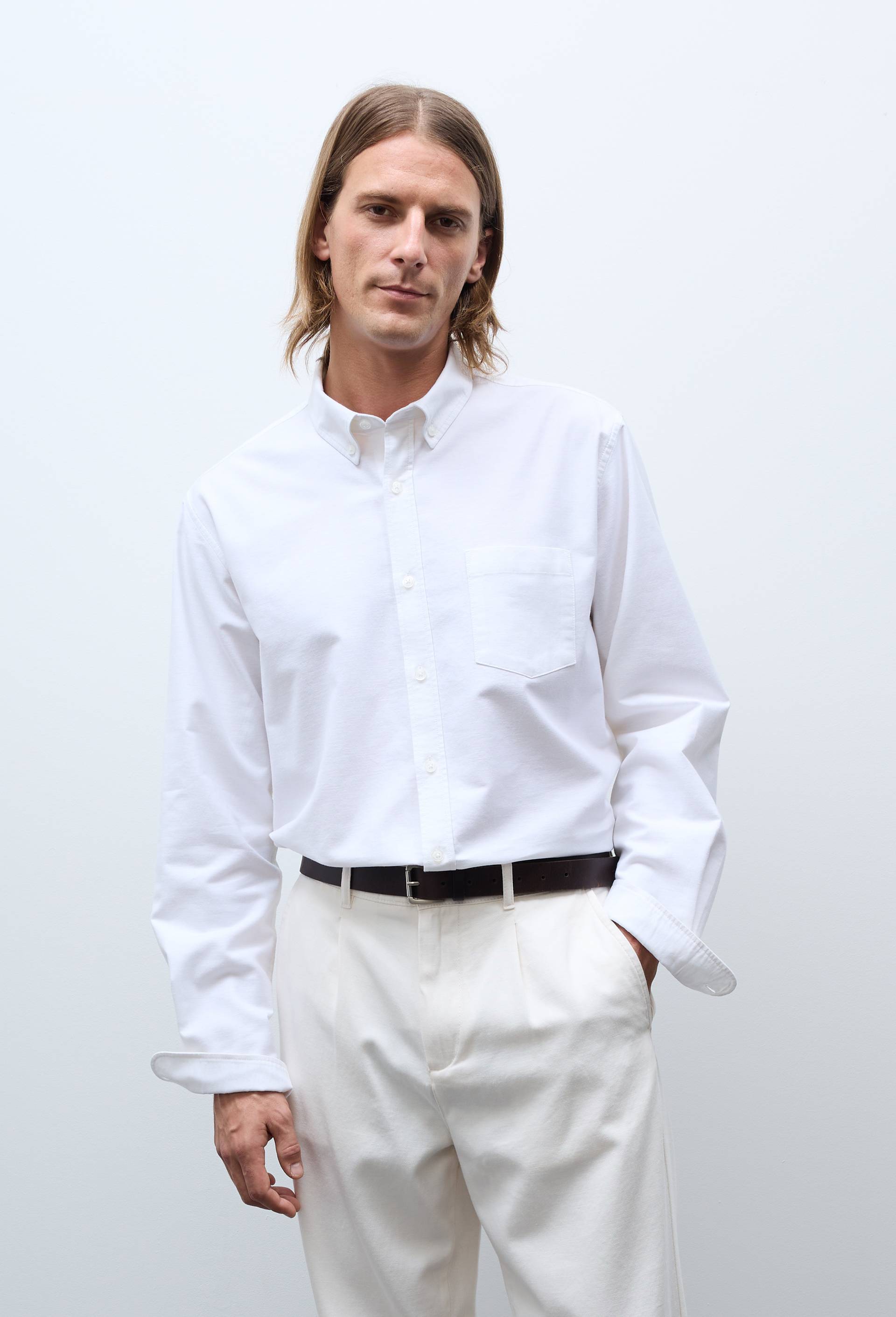 Chemise oxford en coton BIO GOTS, Blanc, large image number 0.0