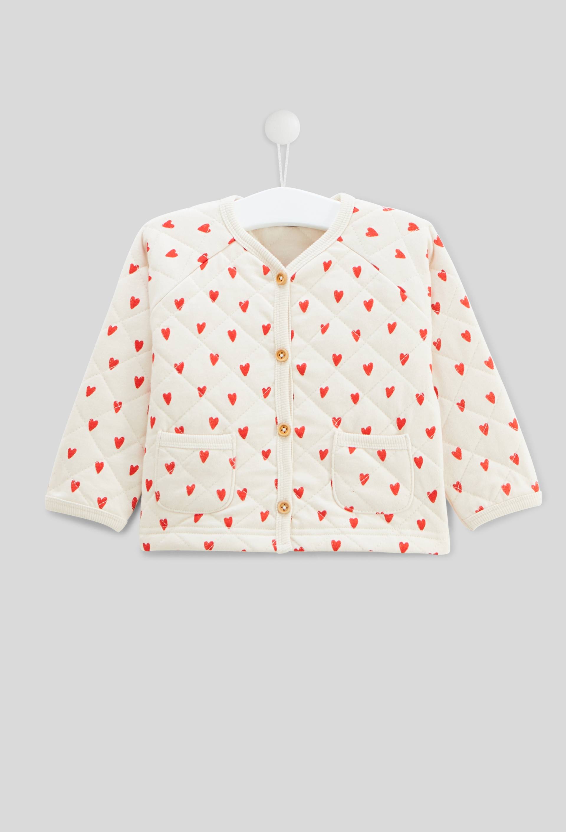 Cardigan matelassé imprimé en coton BIO GOTS, Beige clair, large image number 0