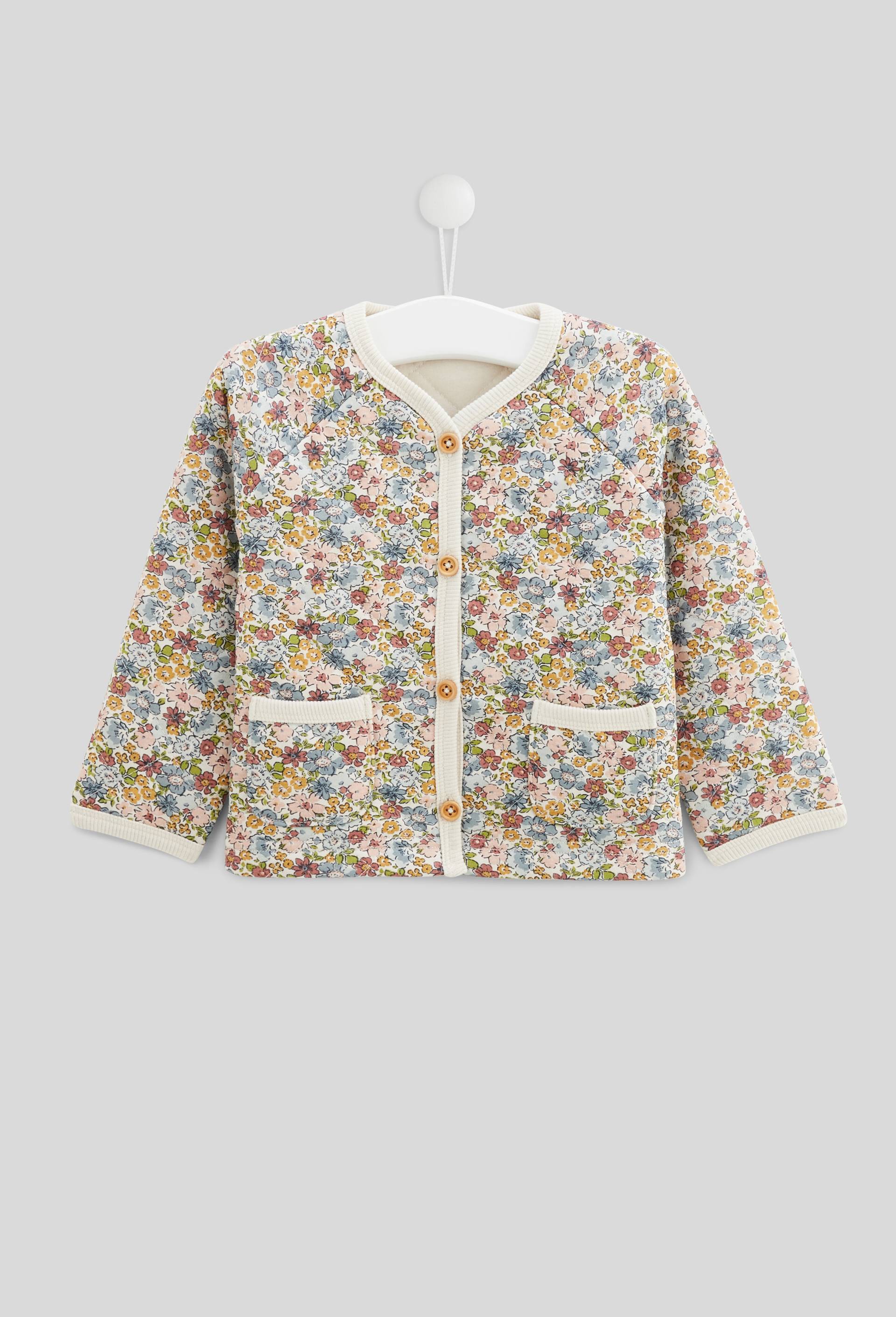 Cardigan matelassé imprimé en coton BIO GOTS, Ecru, large image number 0