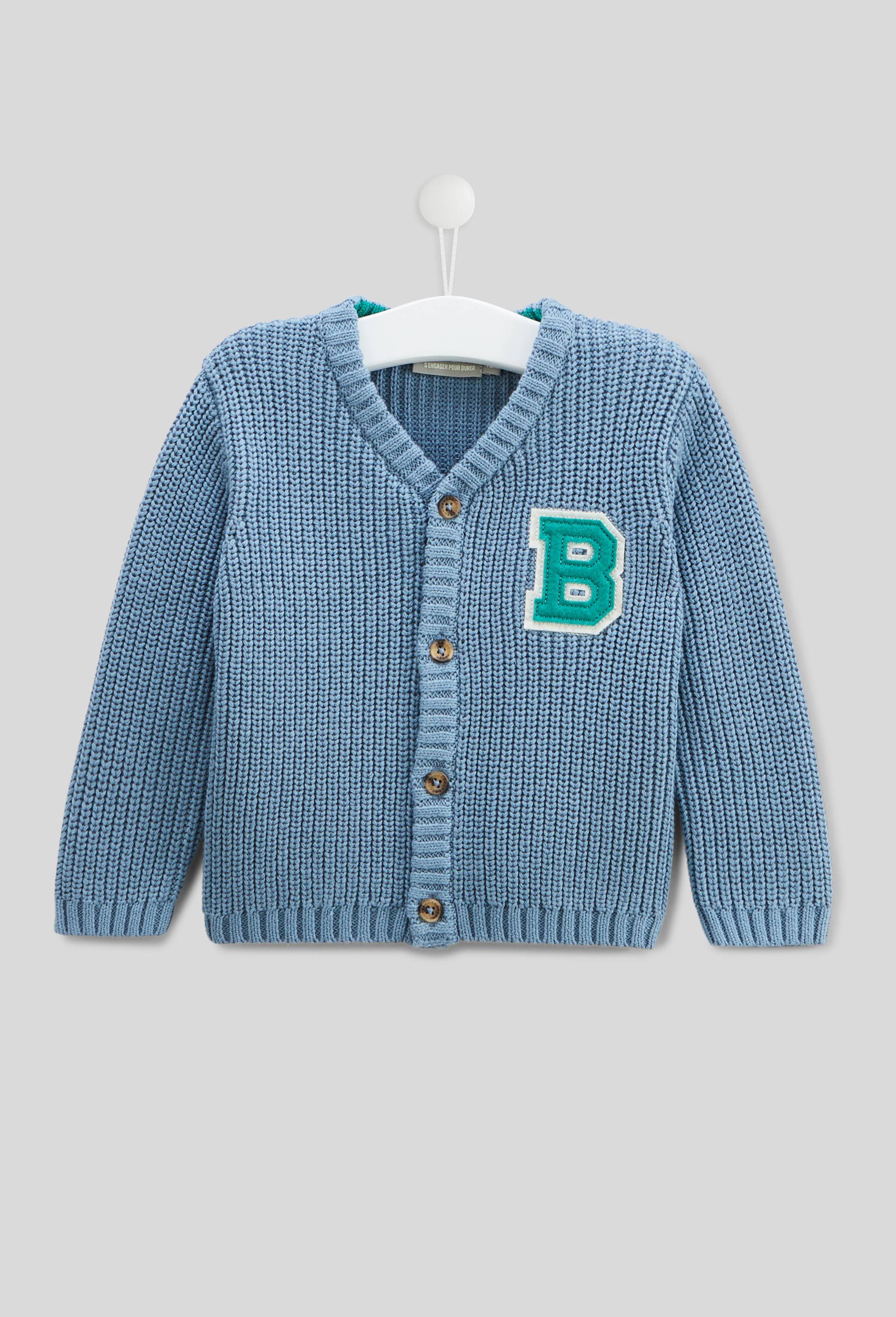 Cardigan tricot avec patch en coton, BLEU, large image number 0