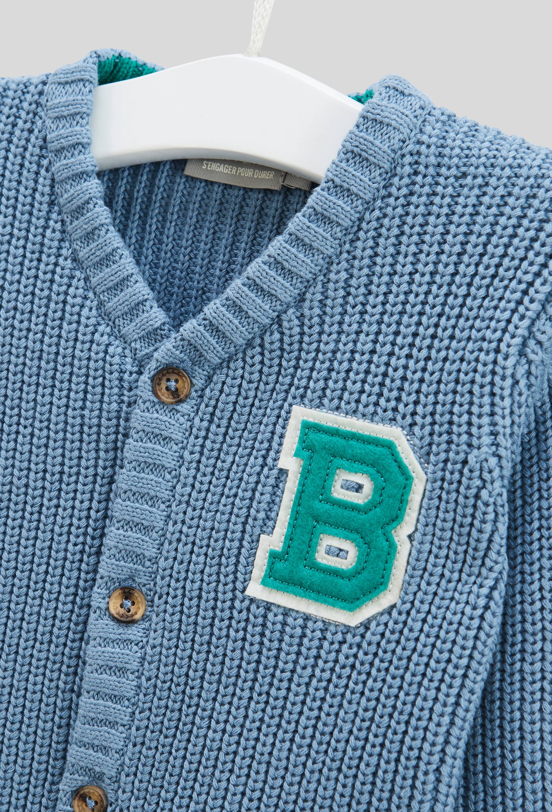 Cardigan tricot avec patch en coton, BLEU, large image number 2