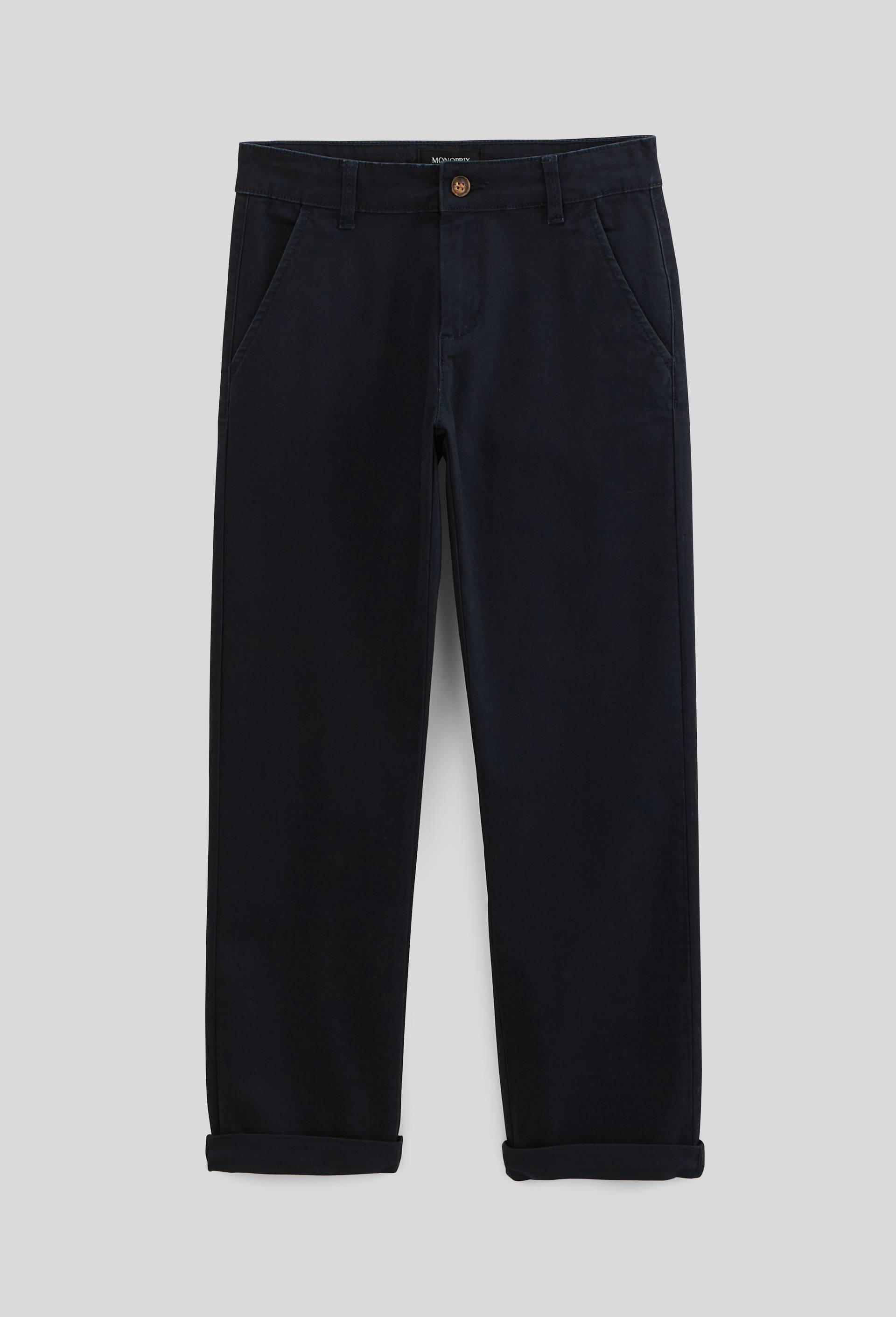 Pantalon chino uni en coton, Bleu fonc&eacute;, large image number 1.0
