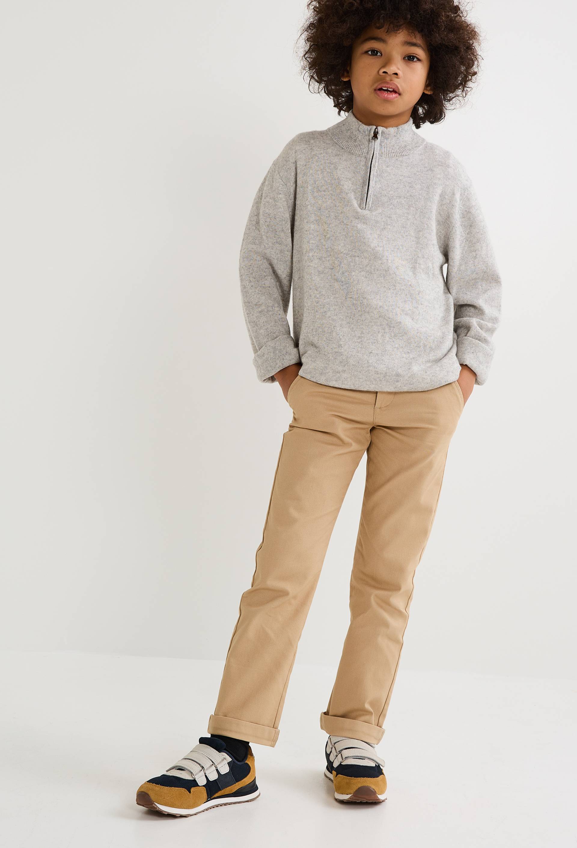 Pantalon chino uni en coton, Beige, large image number 0