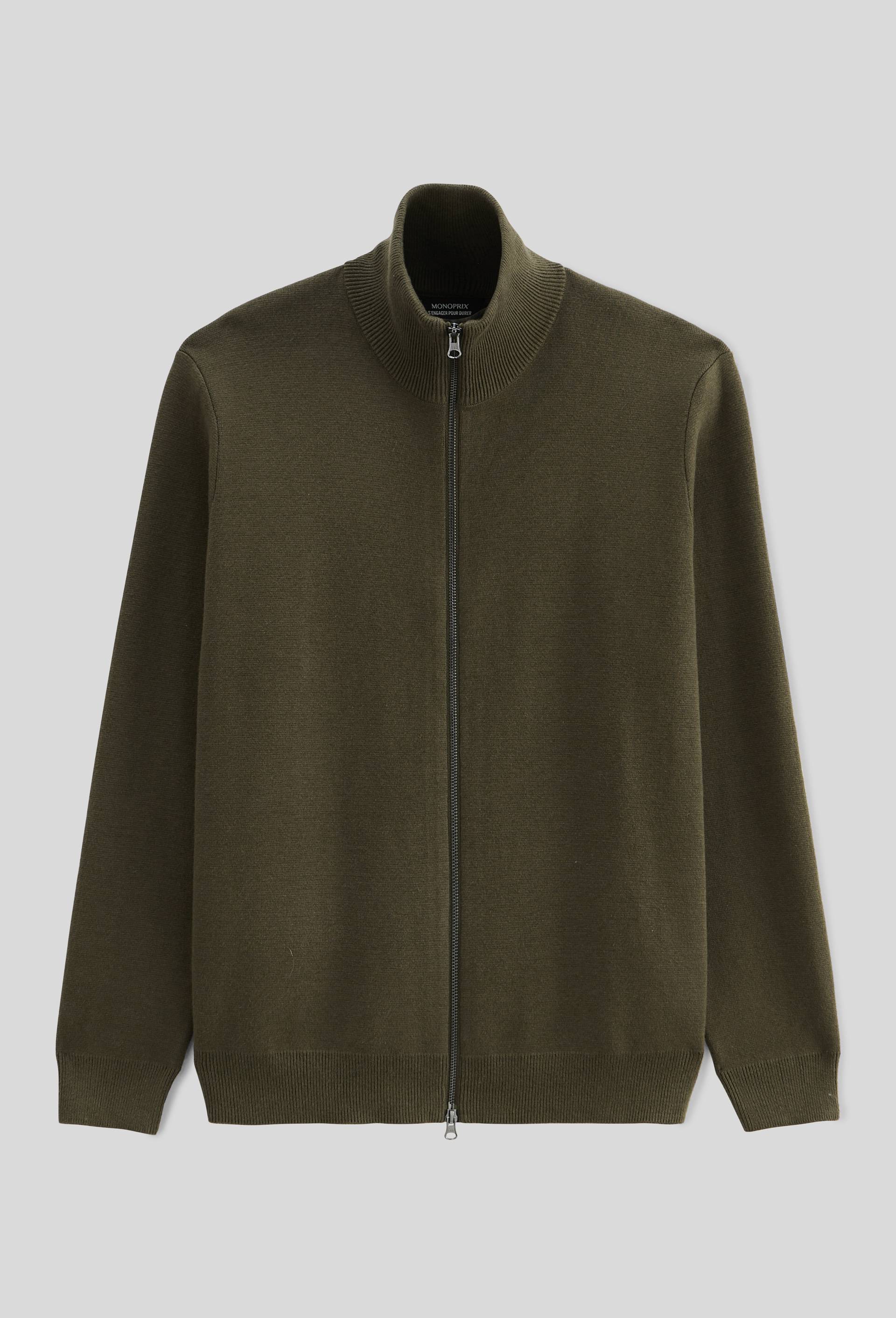 Gilet col montant zippé en mélange coton et cachemire, Vert foncé, large image number 3