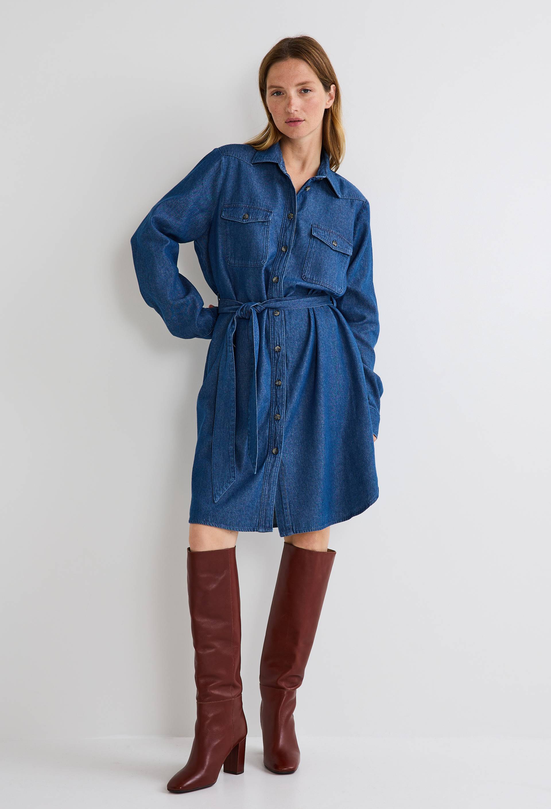 Robe courte denim en coton BIO GOTS, Bleu foncé, large image number 0
