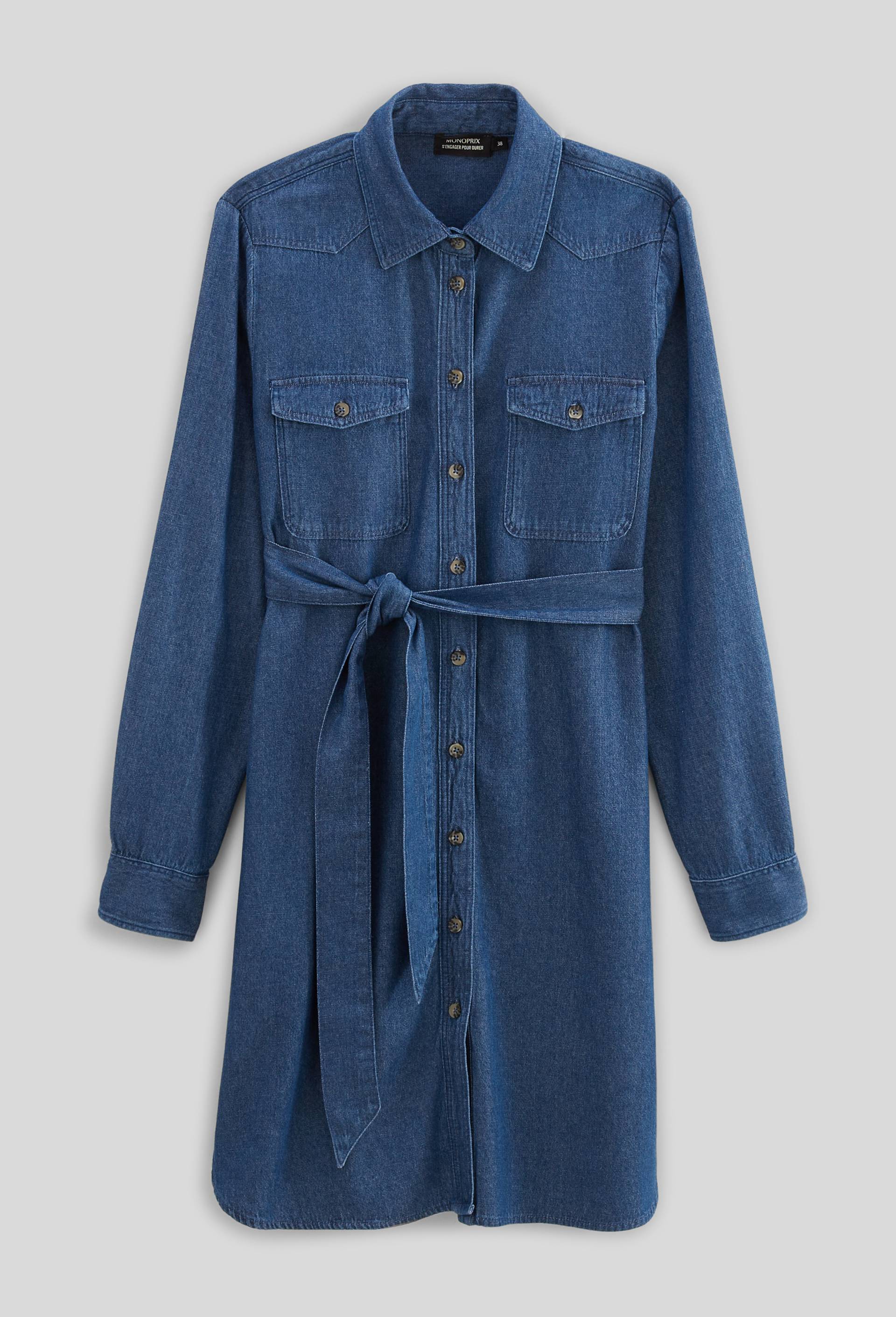 Robe courte denim en coton BIO GOTS, Bleu foncé, large image number 2.0