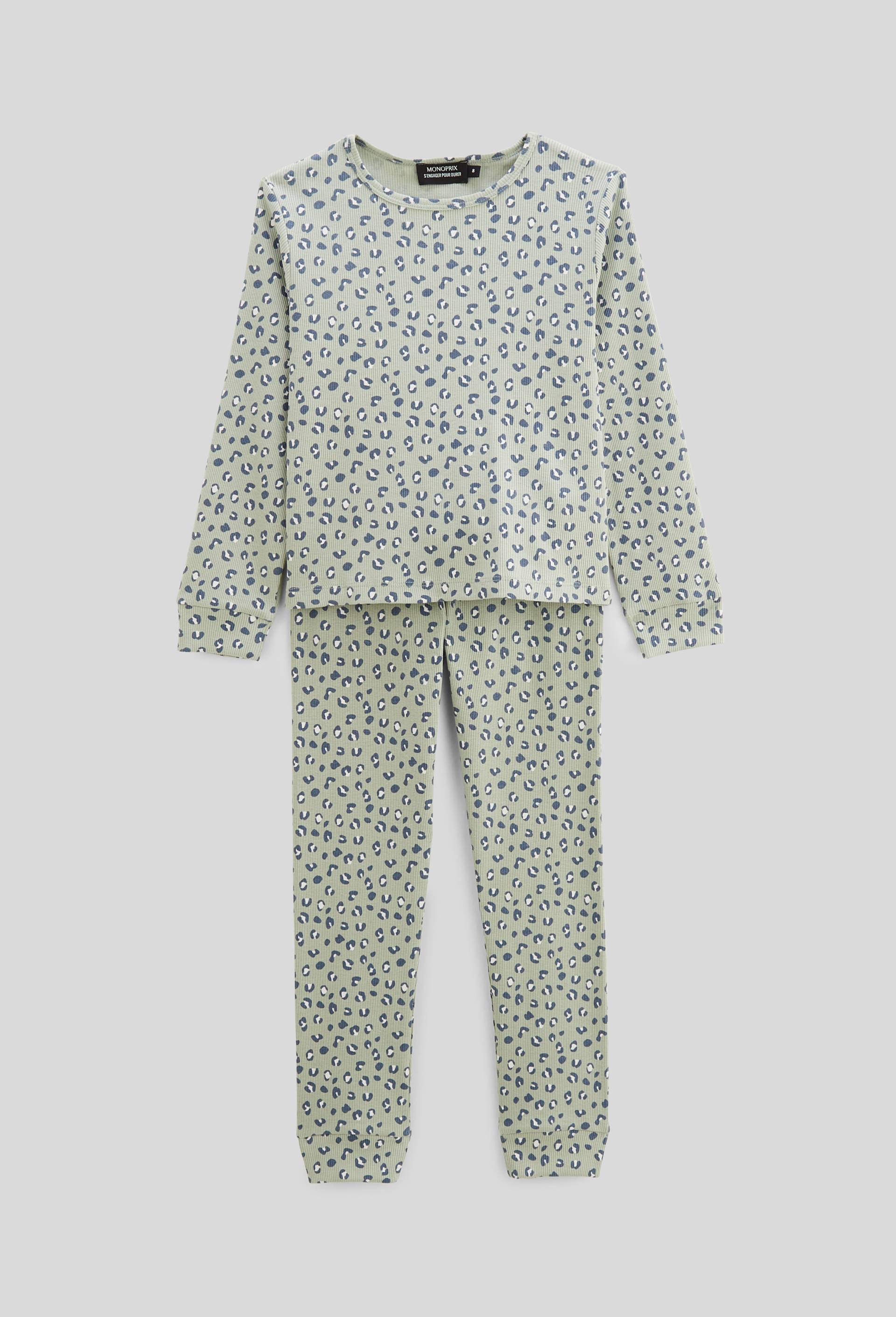 Pyjama manches longues imprimé en jersey coton BIO GOTS, Vert clair, large image number 1