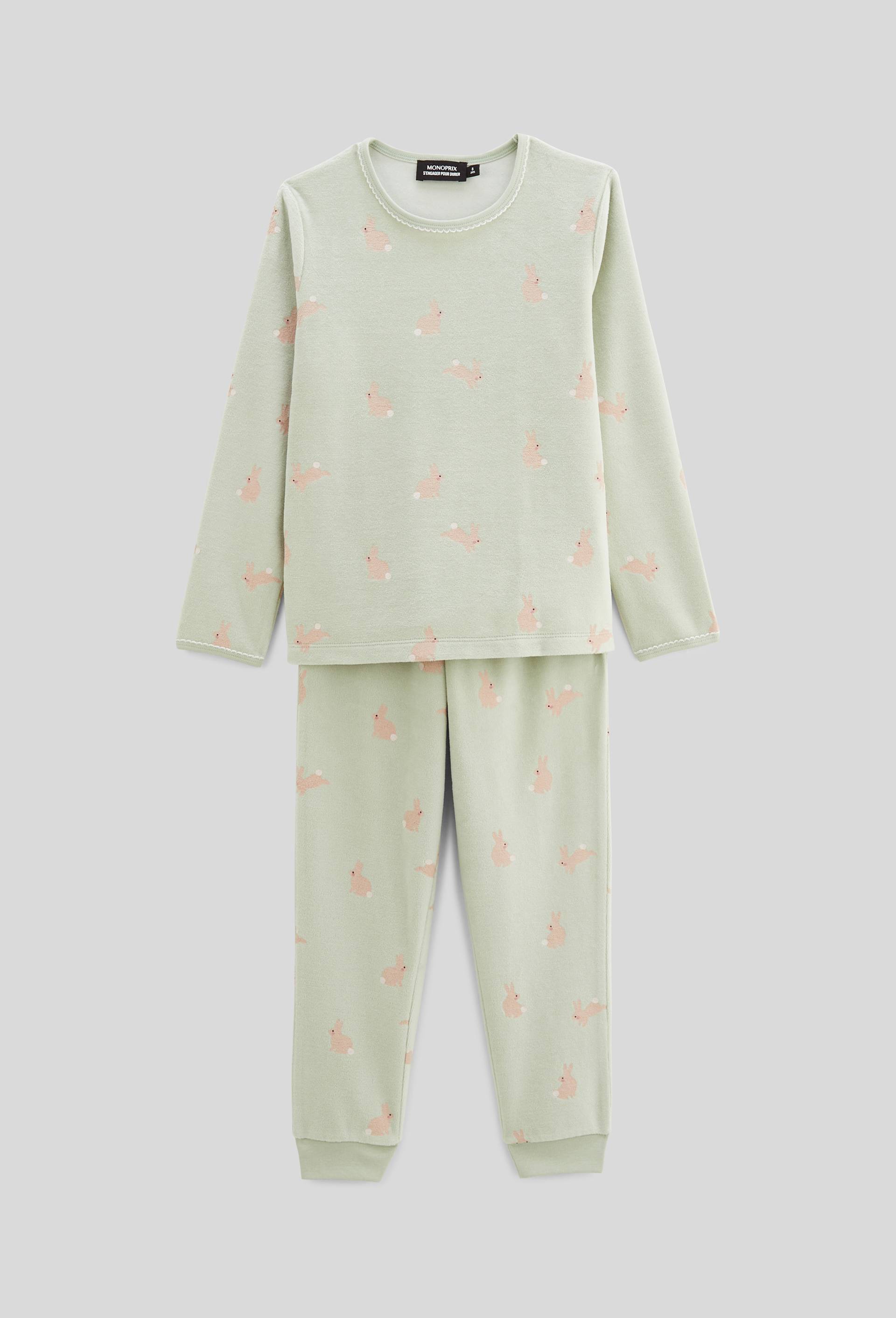 Pyjama velours manches longues imprimé contient du coton BIO GOTS, Vert clair, large image number 1.0