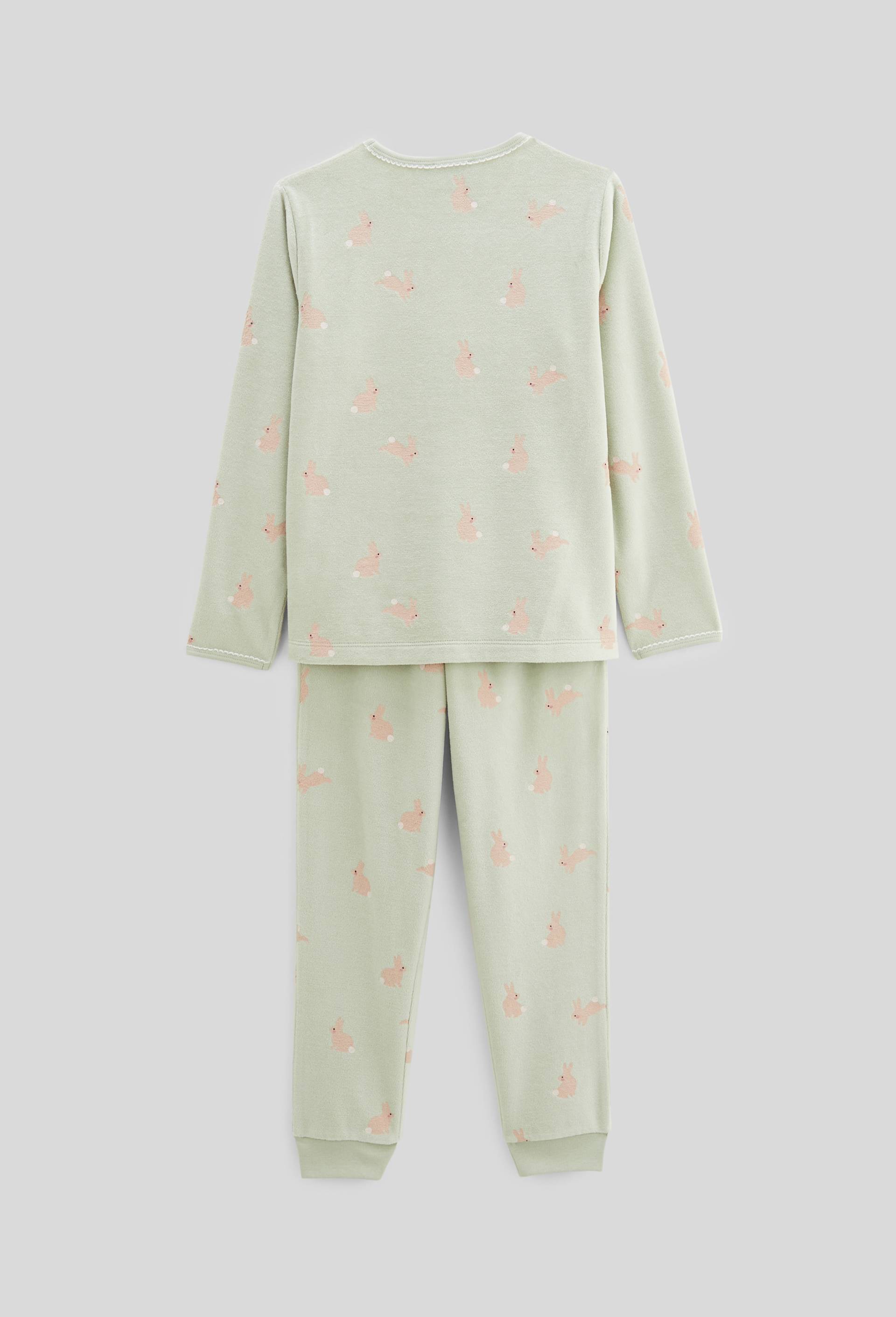 Pyjama velours manches longues imprimé contient du coton BIO GOTS, Vert clair, large image number 2.0