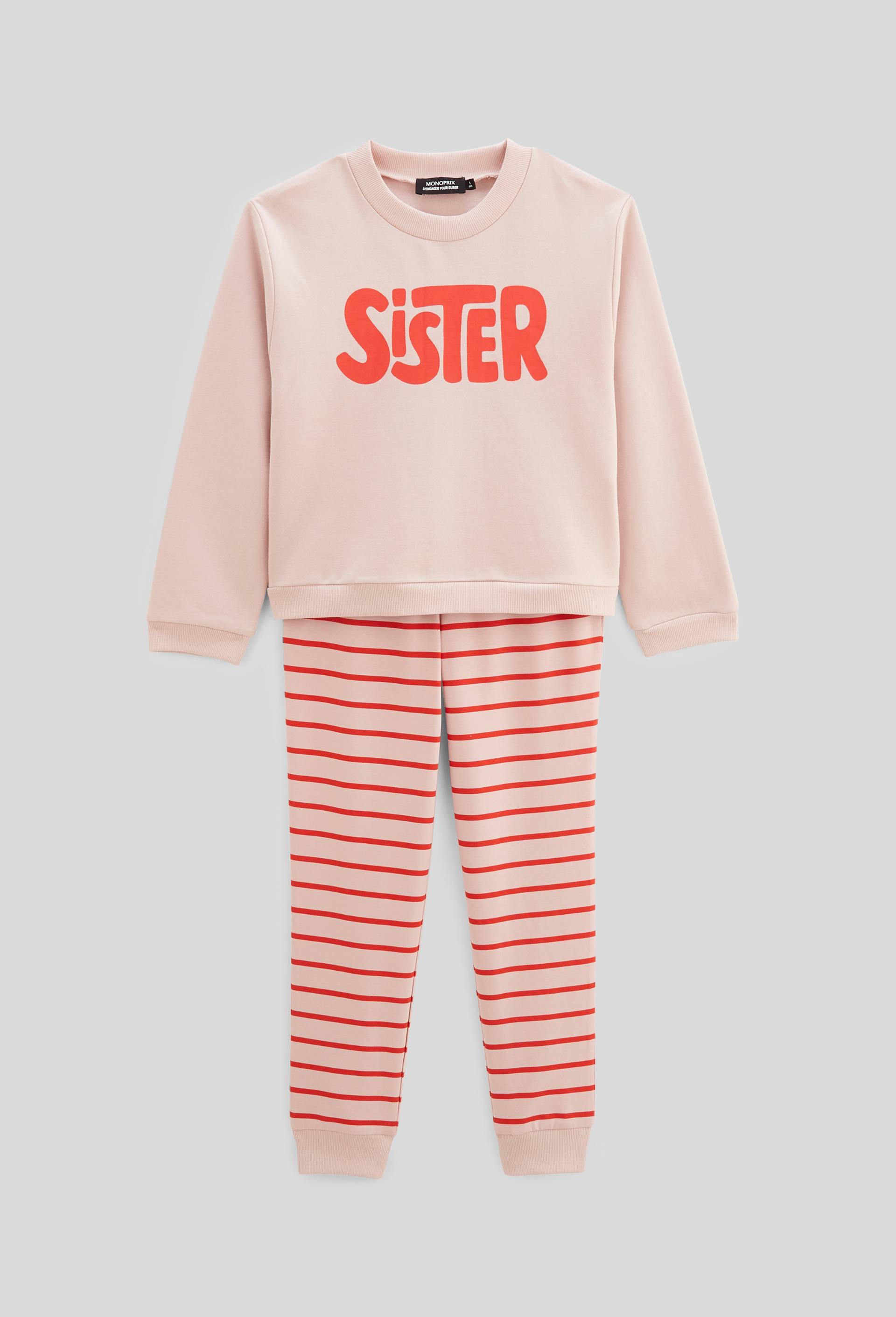 Pyjama manches longues molleton imprimé en coton BIO GOTS, Rose clair, large image number 2