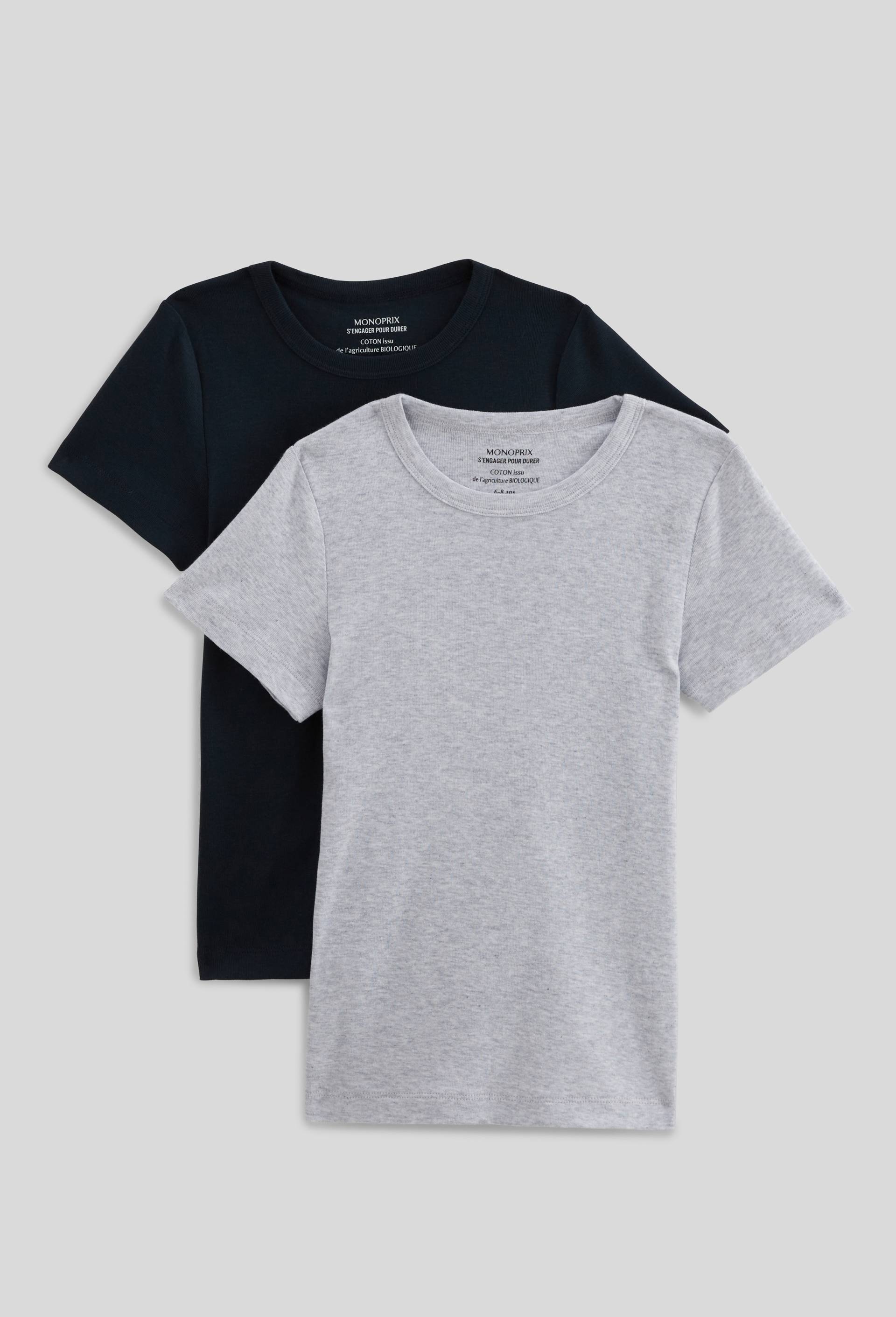 Lot de 2 t-shirts manches courtes unis en coton BIO GOTS, Bleu fonc&eacute;, large image number 0