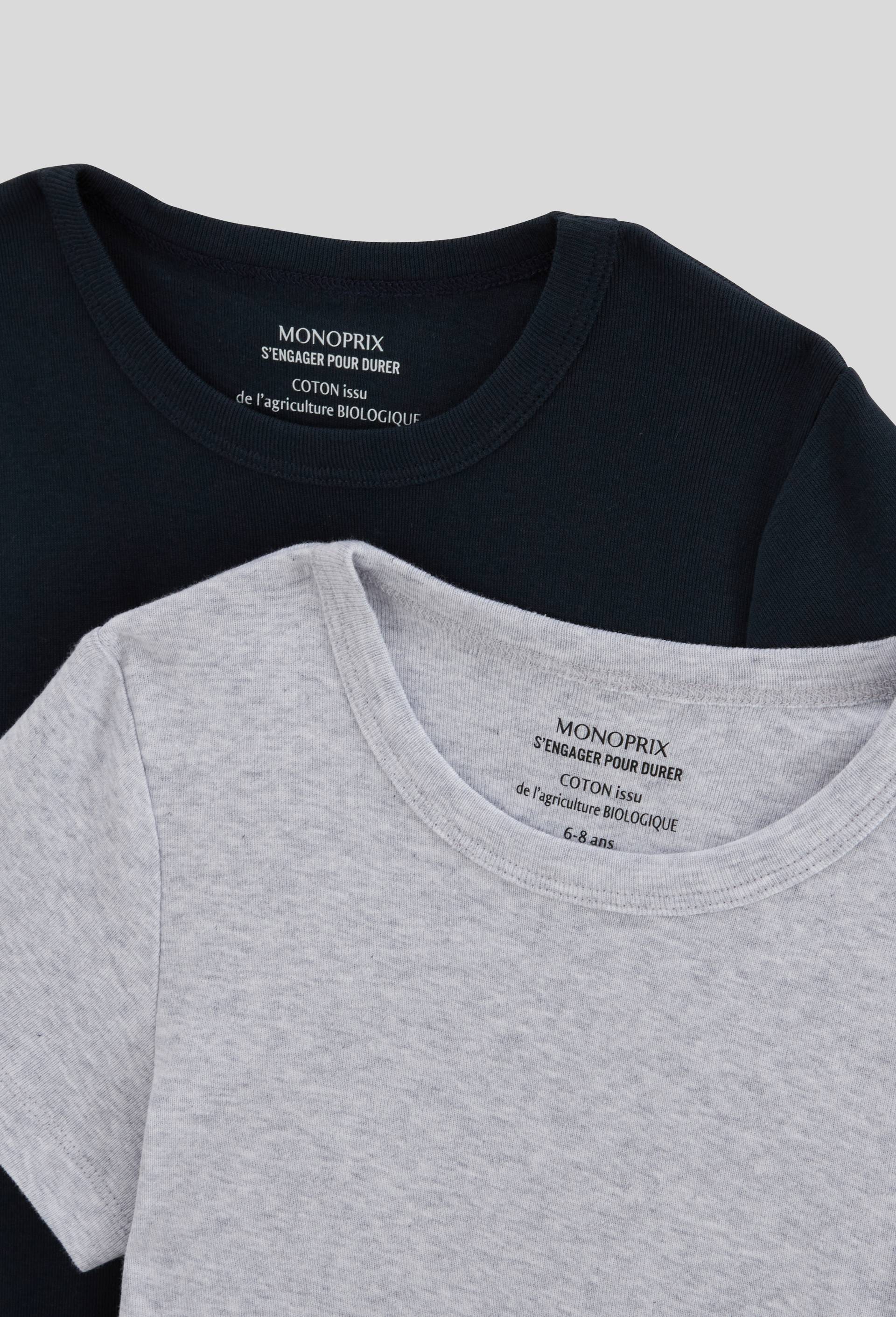 Lot de 2 t-shirts manches courtes unis en coton BIO GOTS, Bleu fonc&eacute;, large image number 2