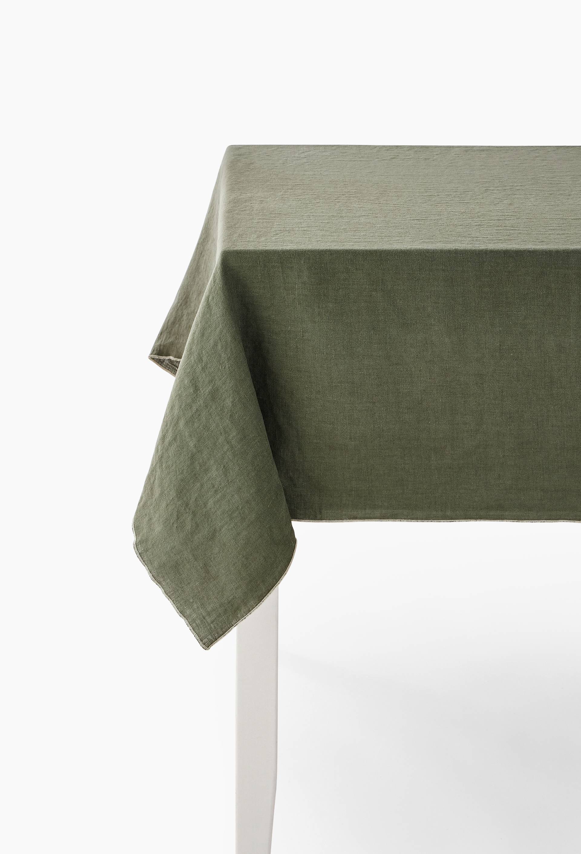 Nappe en lin lav&eacute;, Vert fonc&eacute;, large image number 0