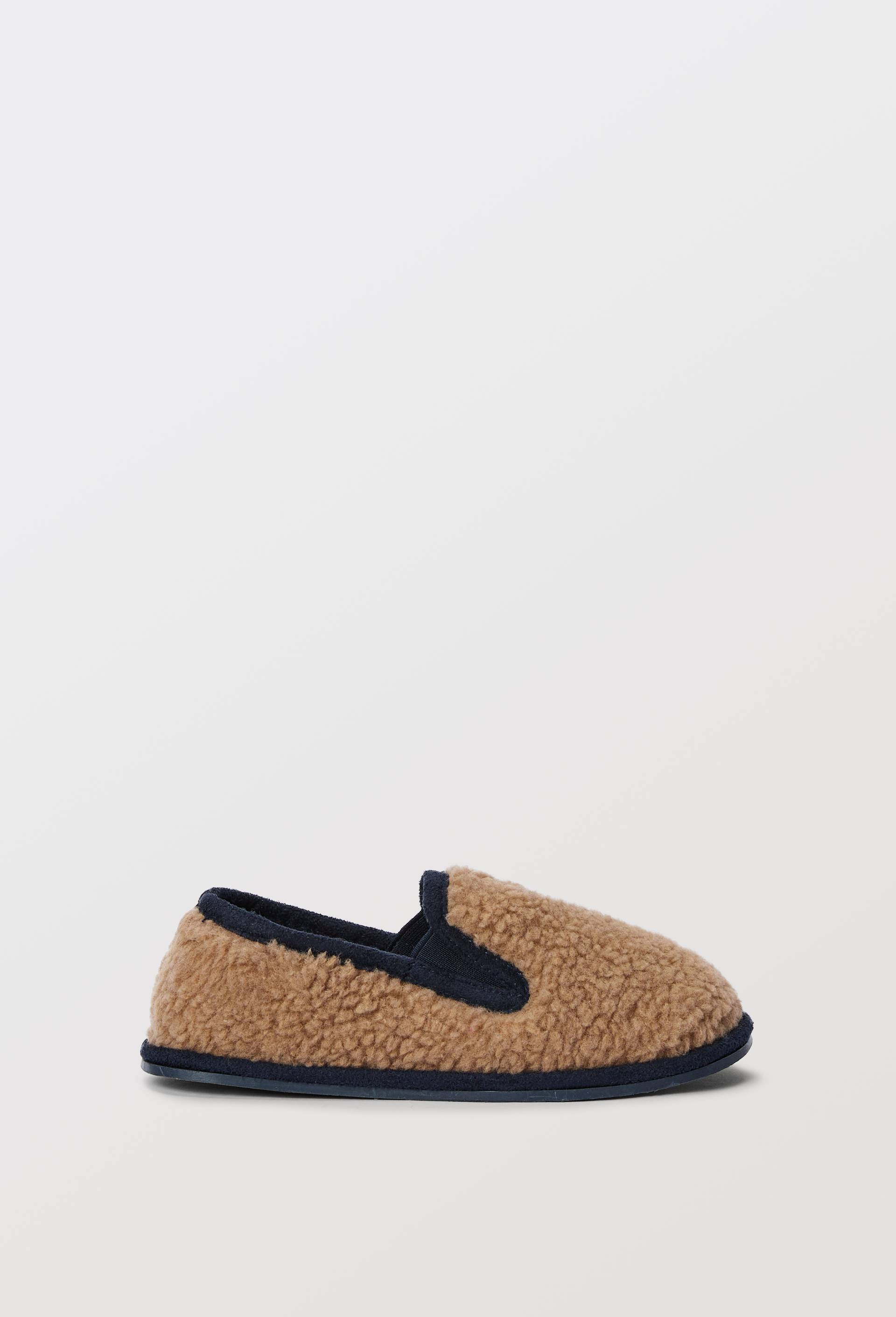 Chaussons mocassins bicolore effet sherpa, Brun clair, large image number 0