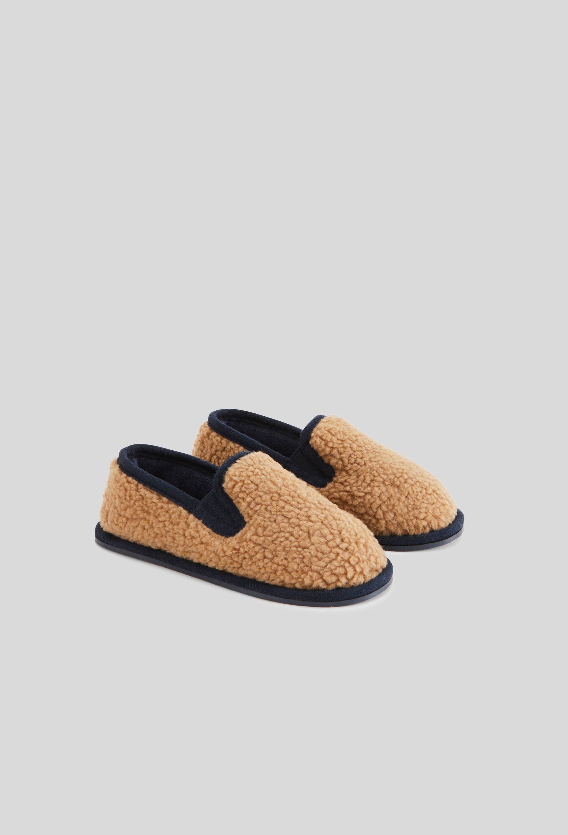Chaussons mocassins bicolore effet sherpa, Brun clair, large image number 1.0