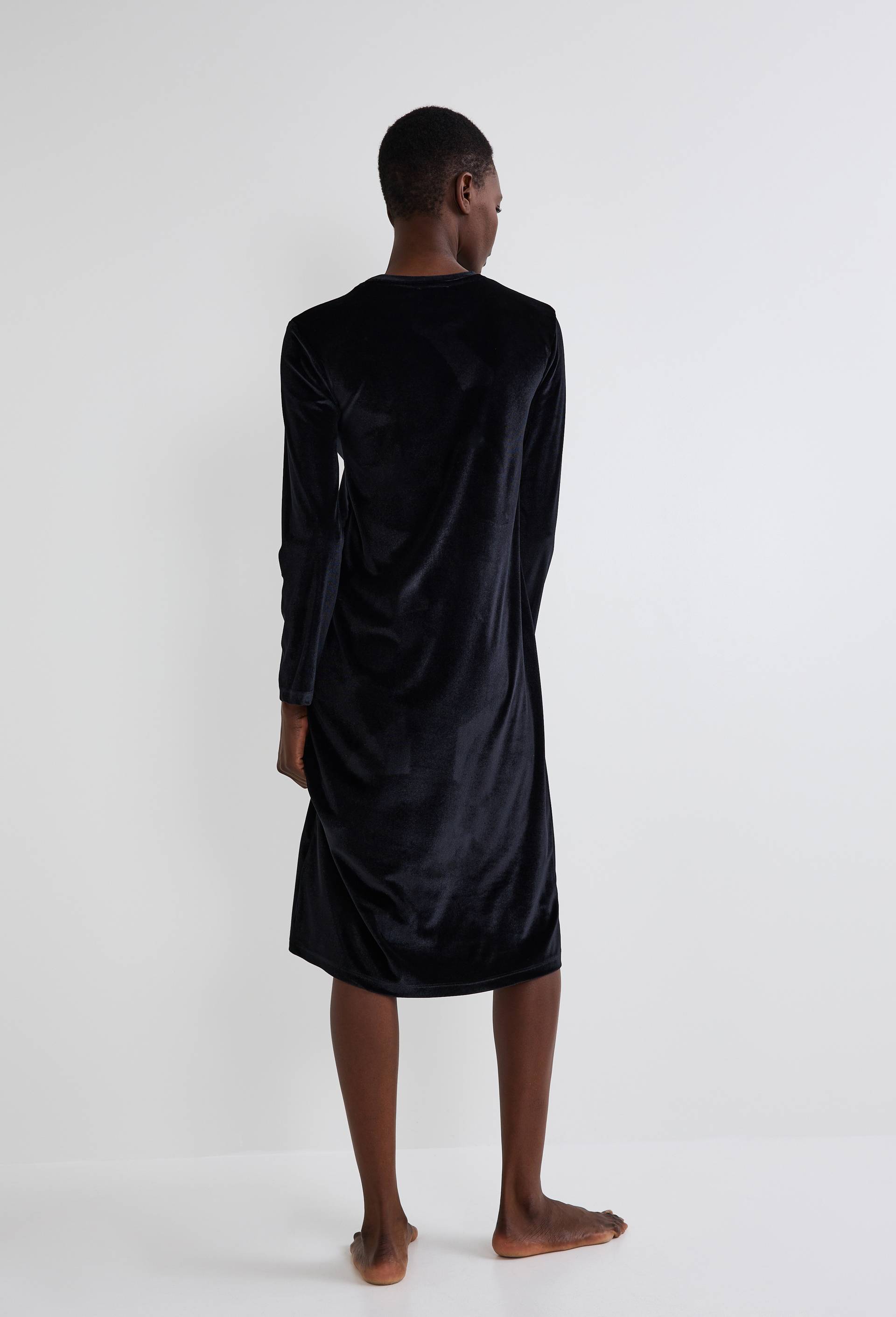 Chemise de nuit manches longues en velours, Noir, large image number 1
