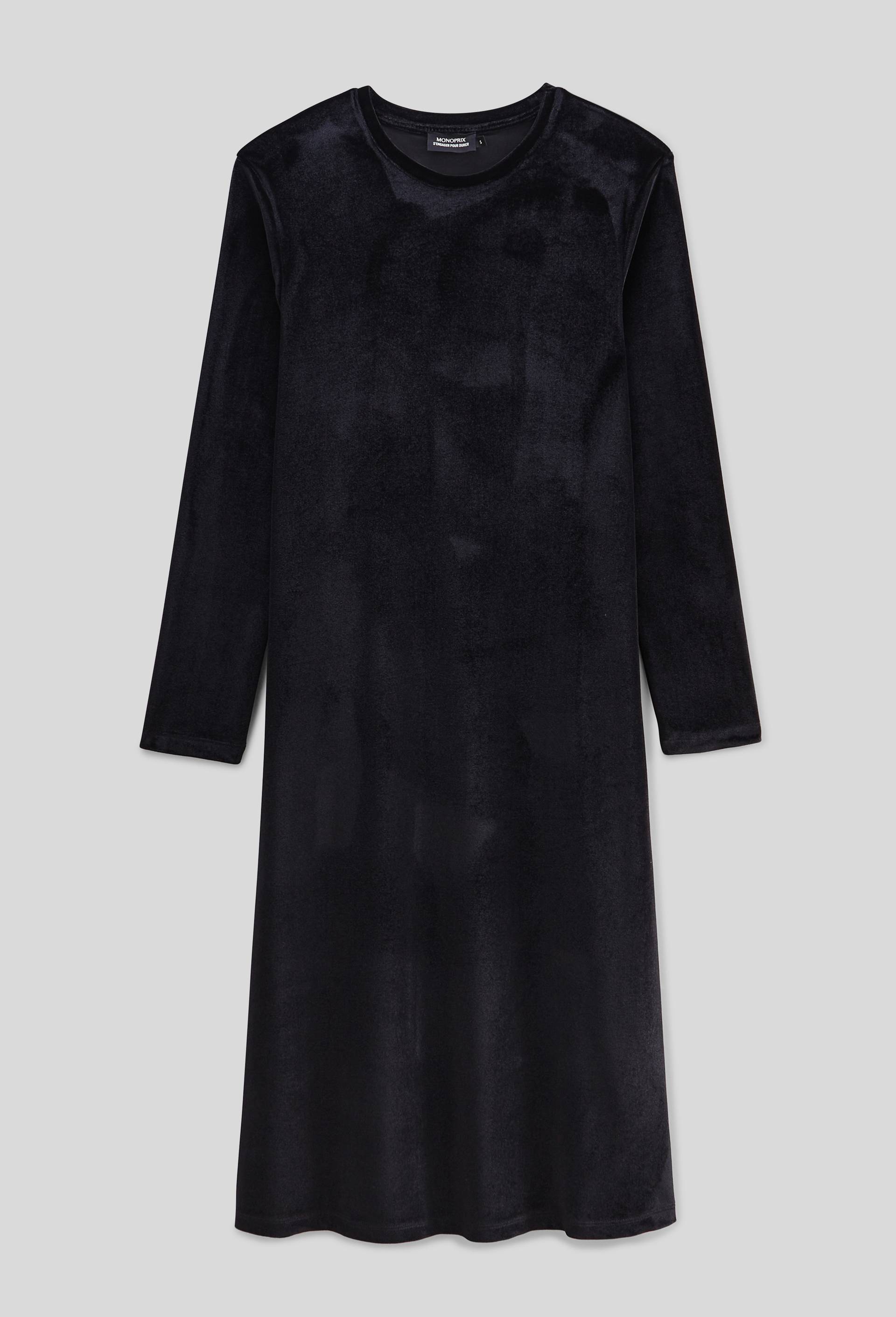 Chemise de nuit manches longues en velours, Noir, large image number 2