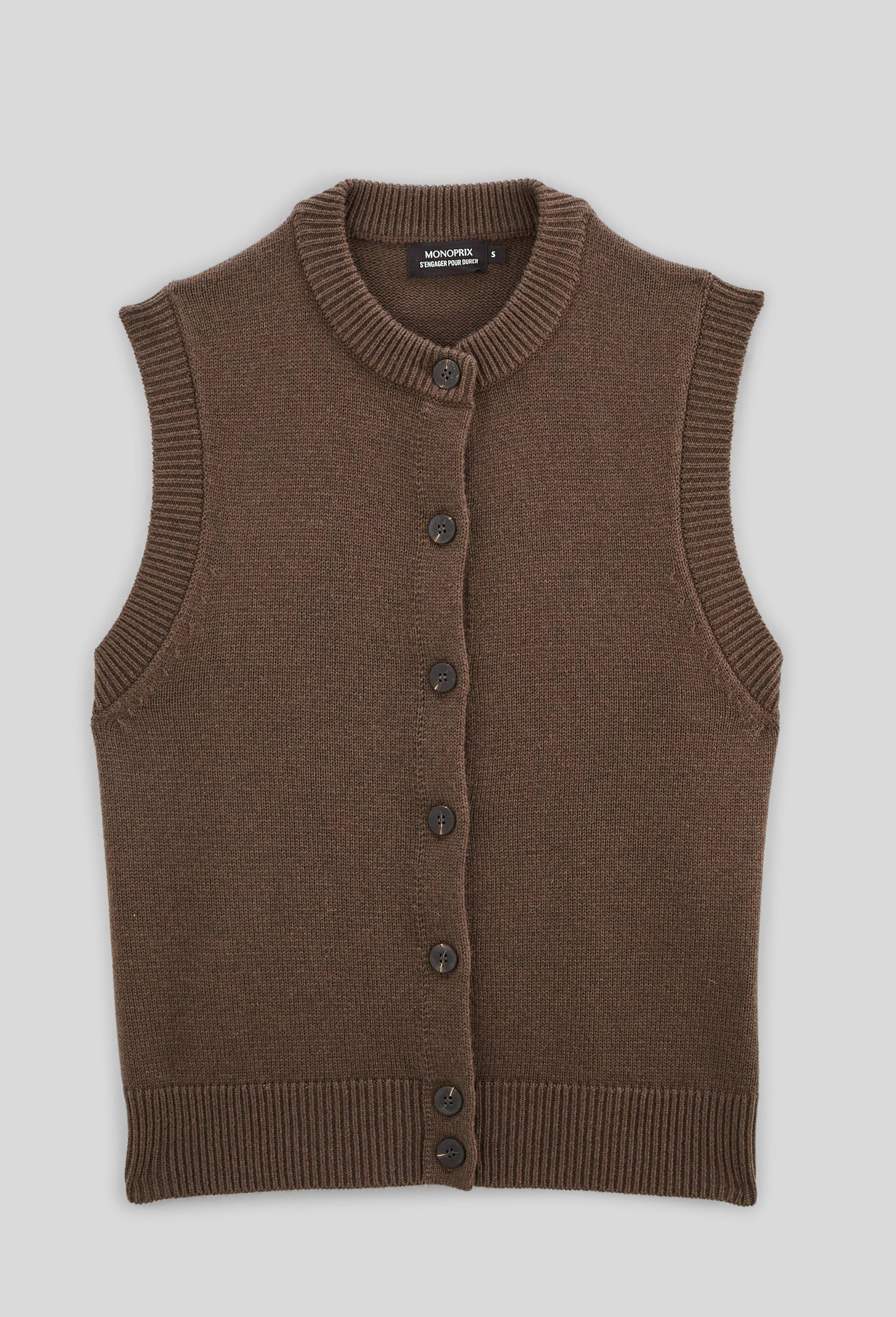Cardigan sans manches contenant de la laine et du coton., Vert foncé, large image number 2
