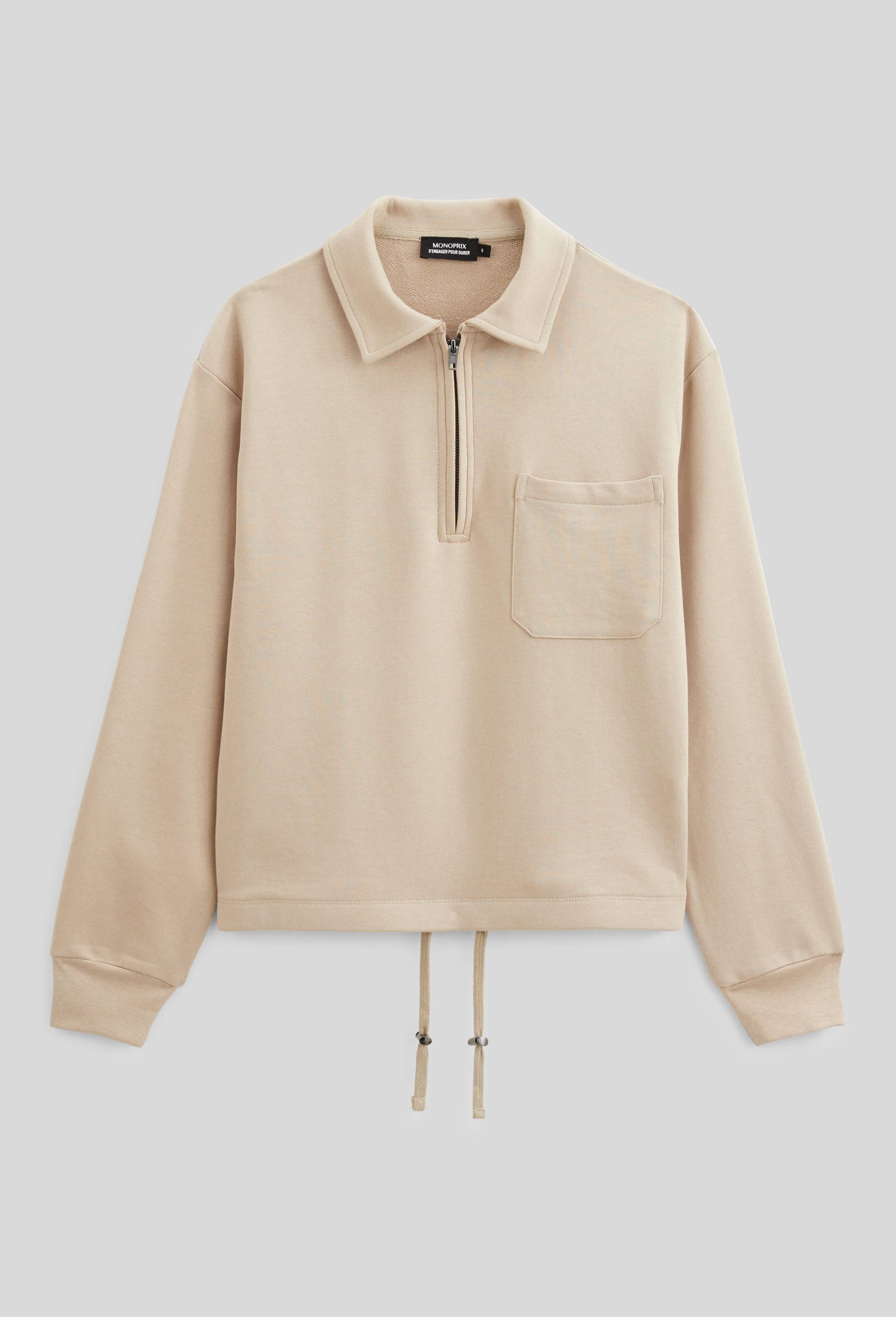 Sweat &agrave; manches longues avec col polo, Beige, large image number 3