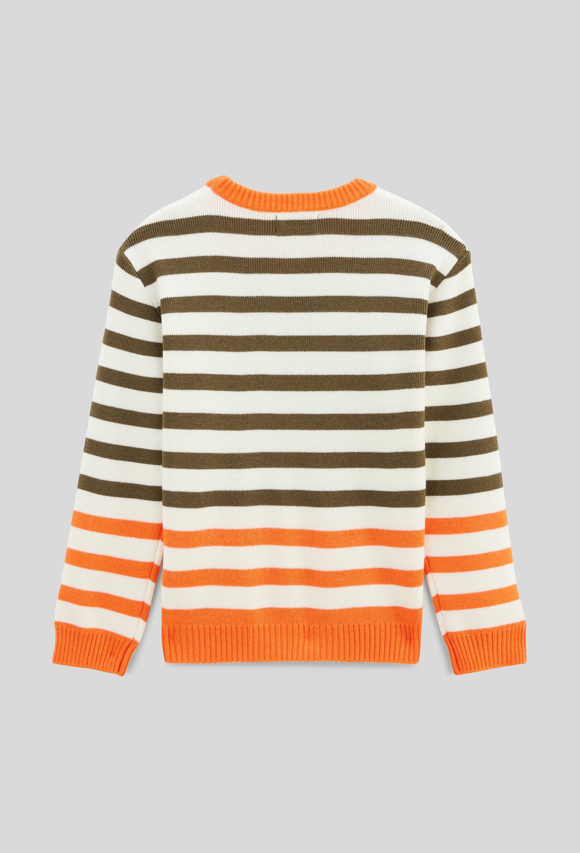 Pull ray&eacute; bicolore contenant laine, Orange, large image number 4