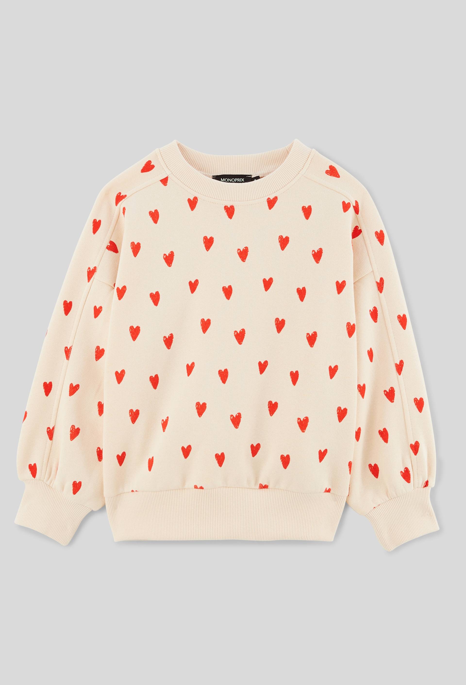 Sweat imprim&eacute; contenant du coton BIO GOTS, Beige clair, large image number 0