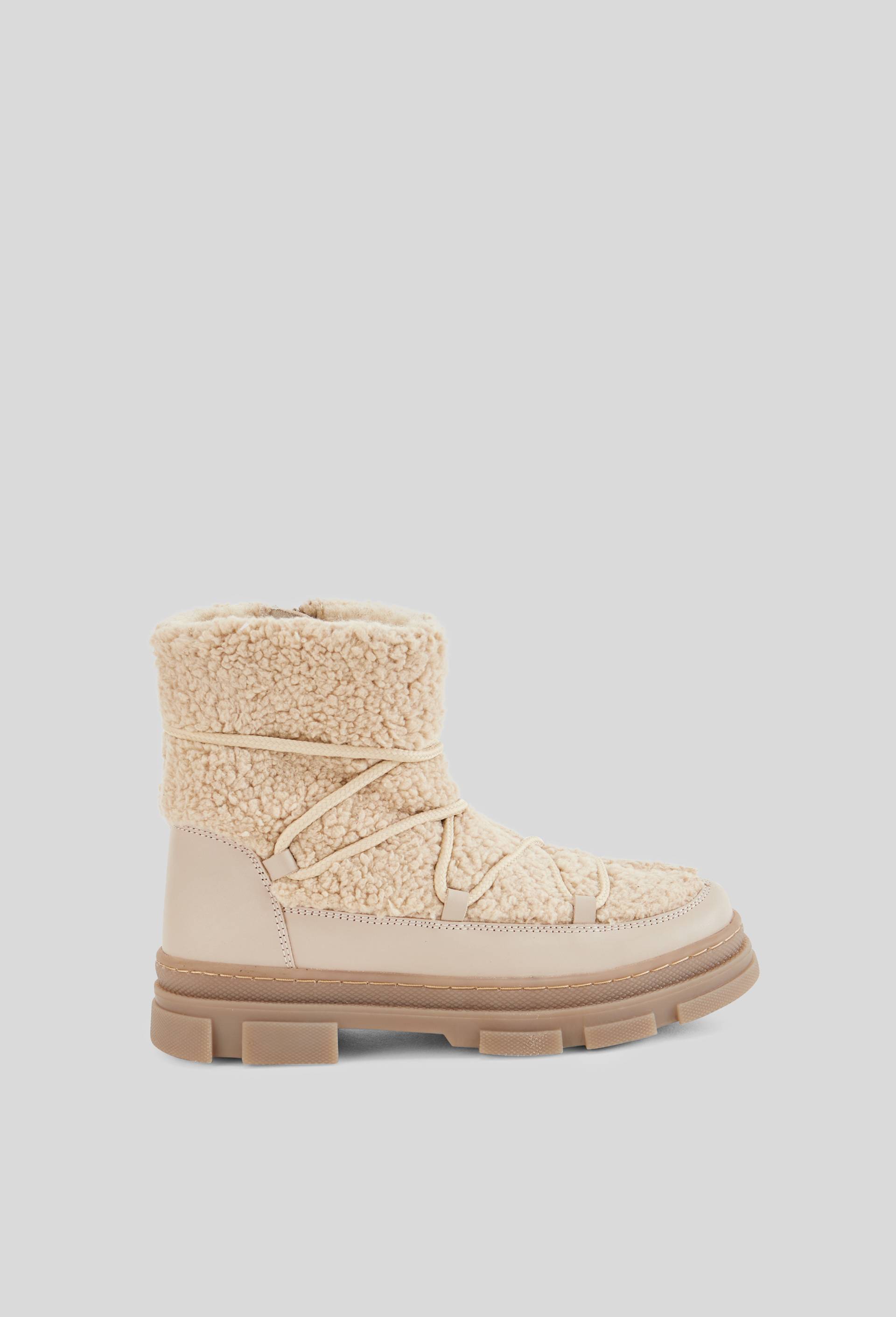 Bottines imitation sherpa avec d&eacute;tails en cuir responsable, Beige clair, large image number 0