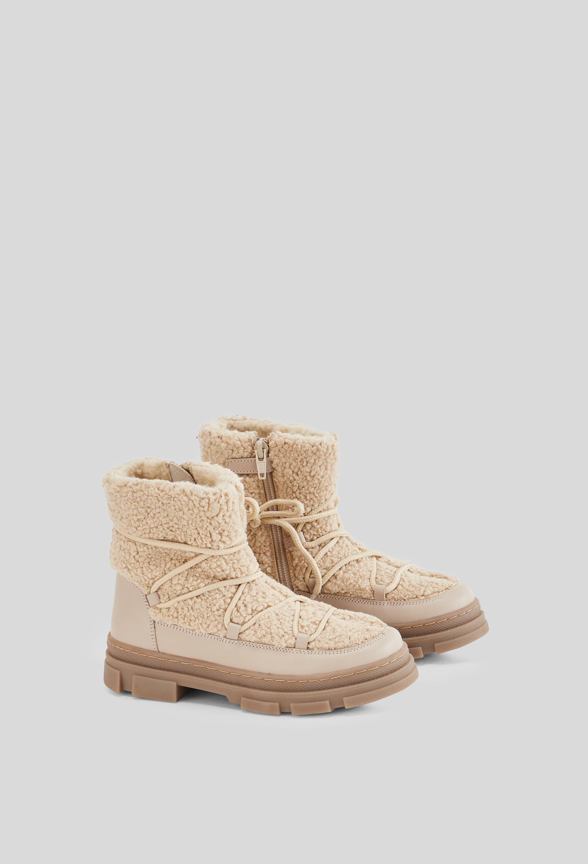 Bottines imitation sherpa avec d&eacute;tails en cuir responsable, Beige clair, large image number 1