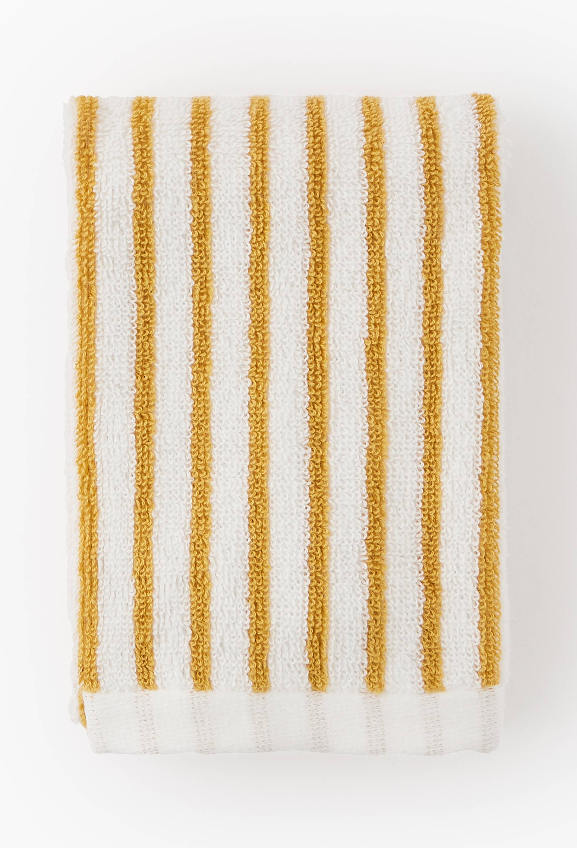 Serviette de bain ray&eacute;e, en coton BIO GOTS, Jaune clair, large image number 1