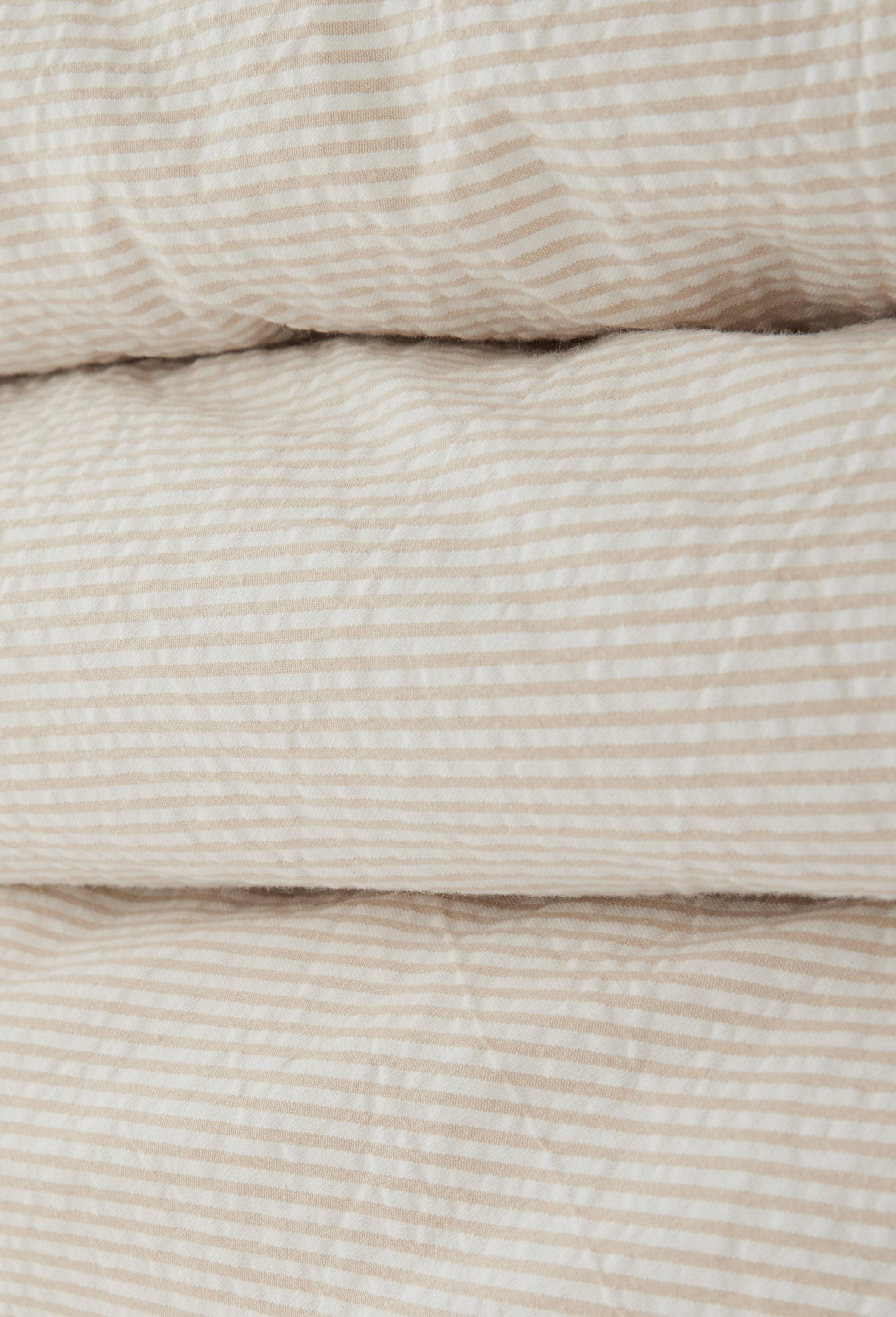 Housse de couette ray&eacute; seersucker , percale de coton bio GOTS, Brun clair, large image number 1