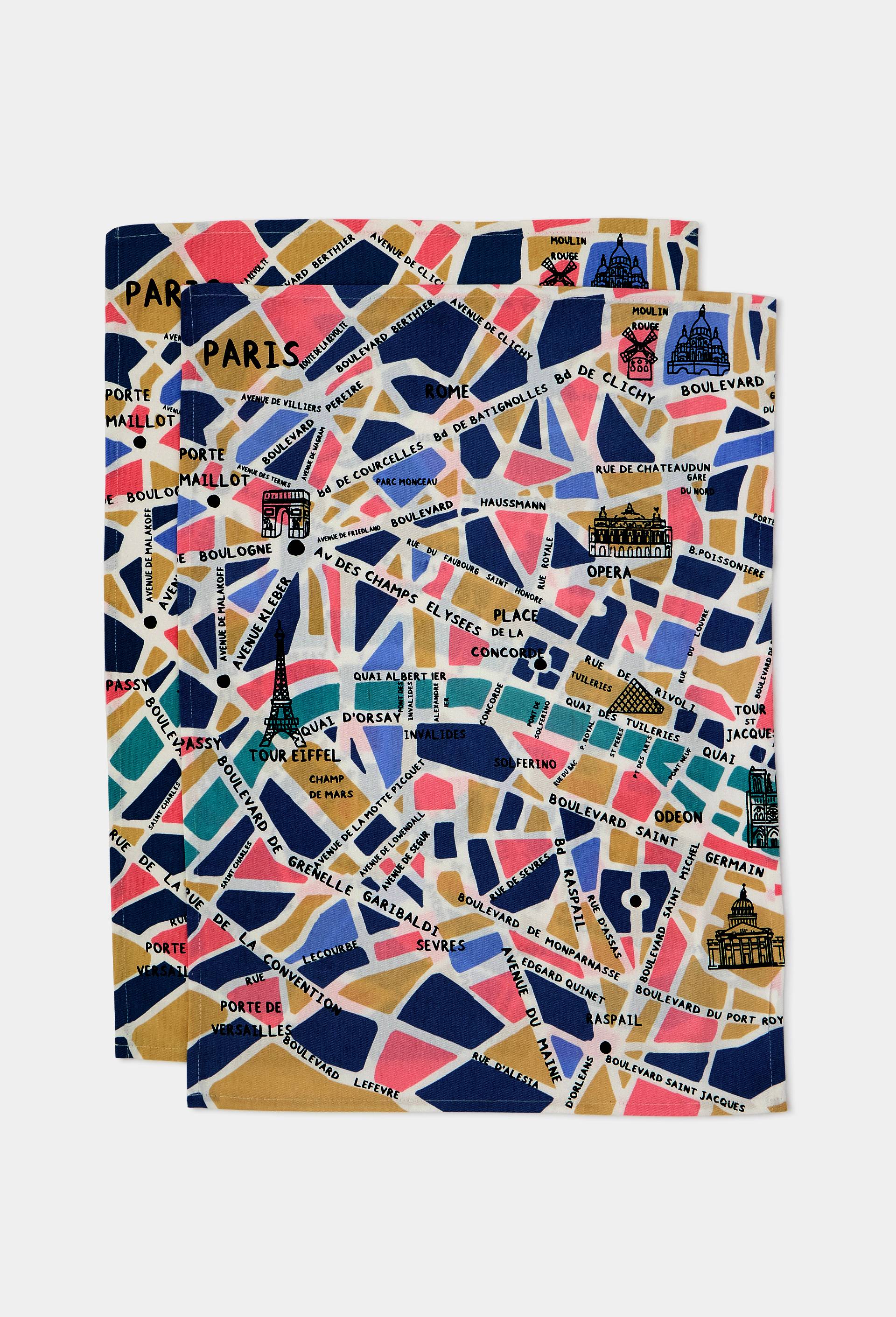 Lot de deux torchons imprim&eacute;s, 50x70cm, coton, Multicolore, large image number 0