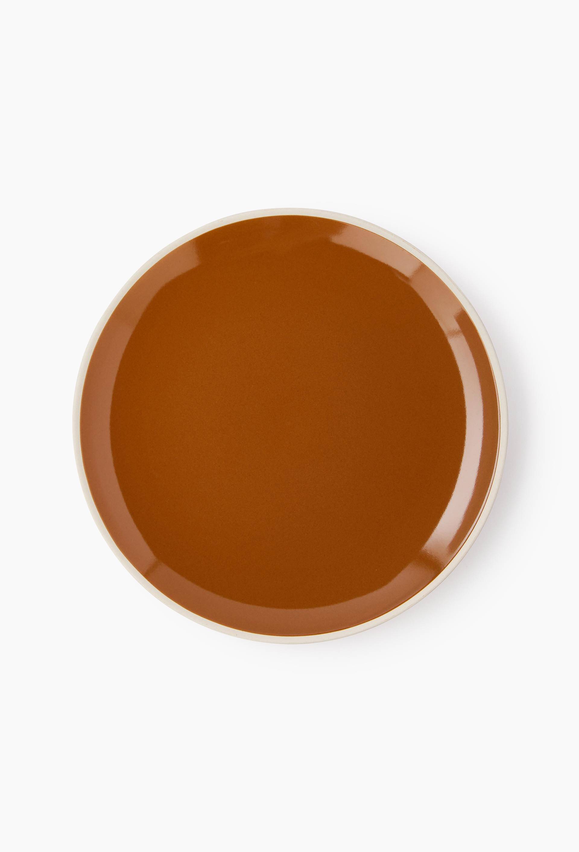 Assiette plate finition liser&eacute; biscuit, Brun, large image number 0