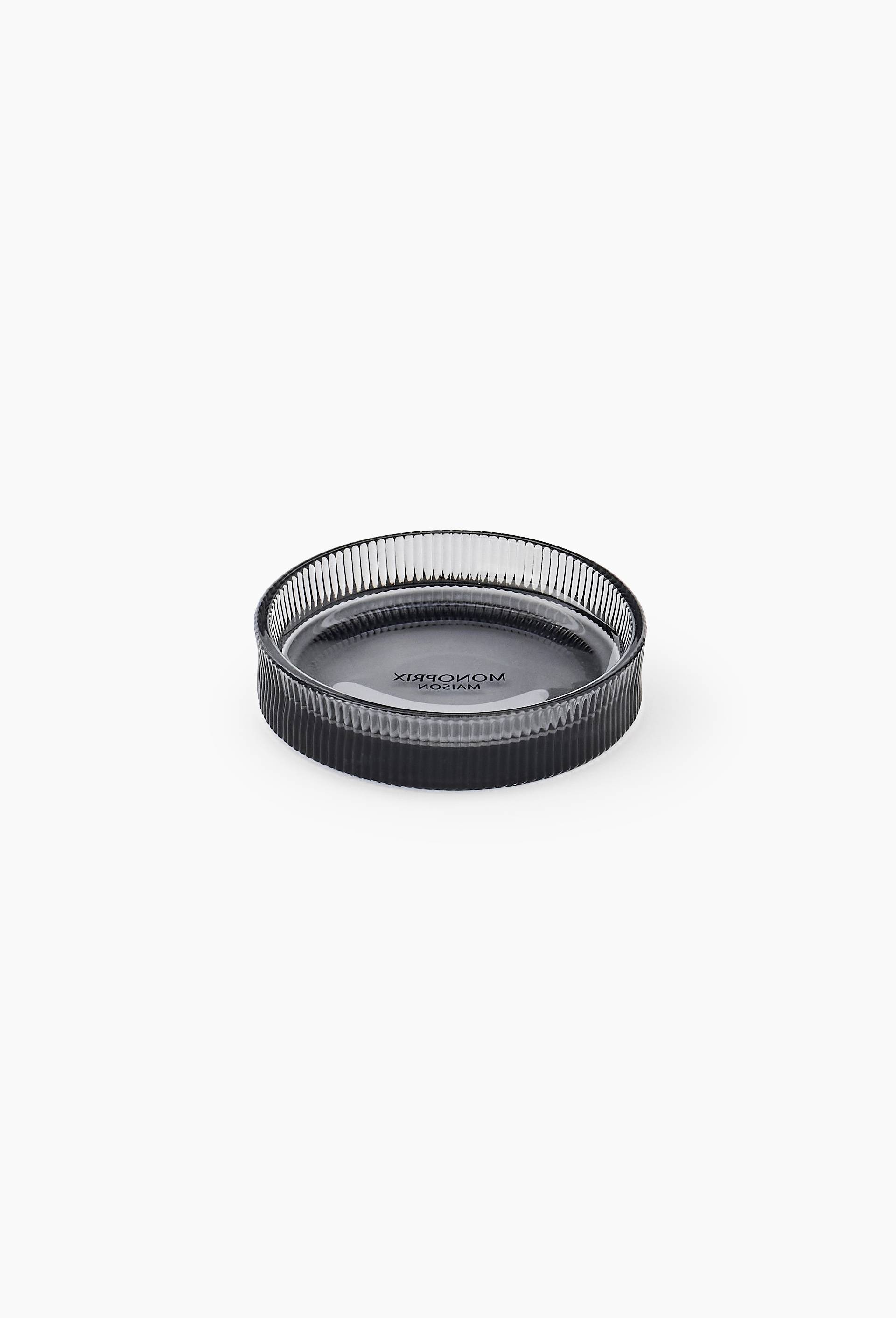 Porte savon en verre stri&eacute;, 11,3x2,1cm, Gris fonc&eacute;, large image number 0