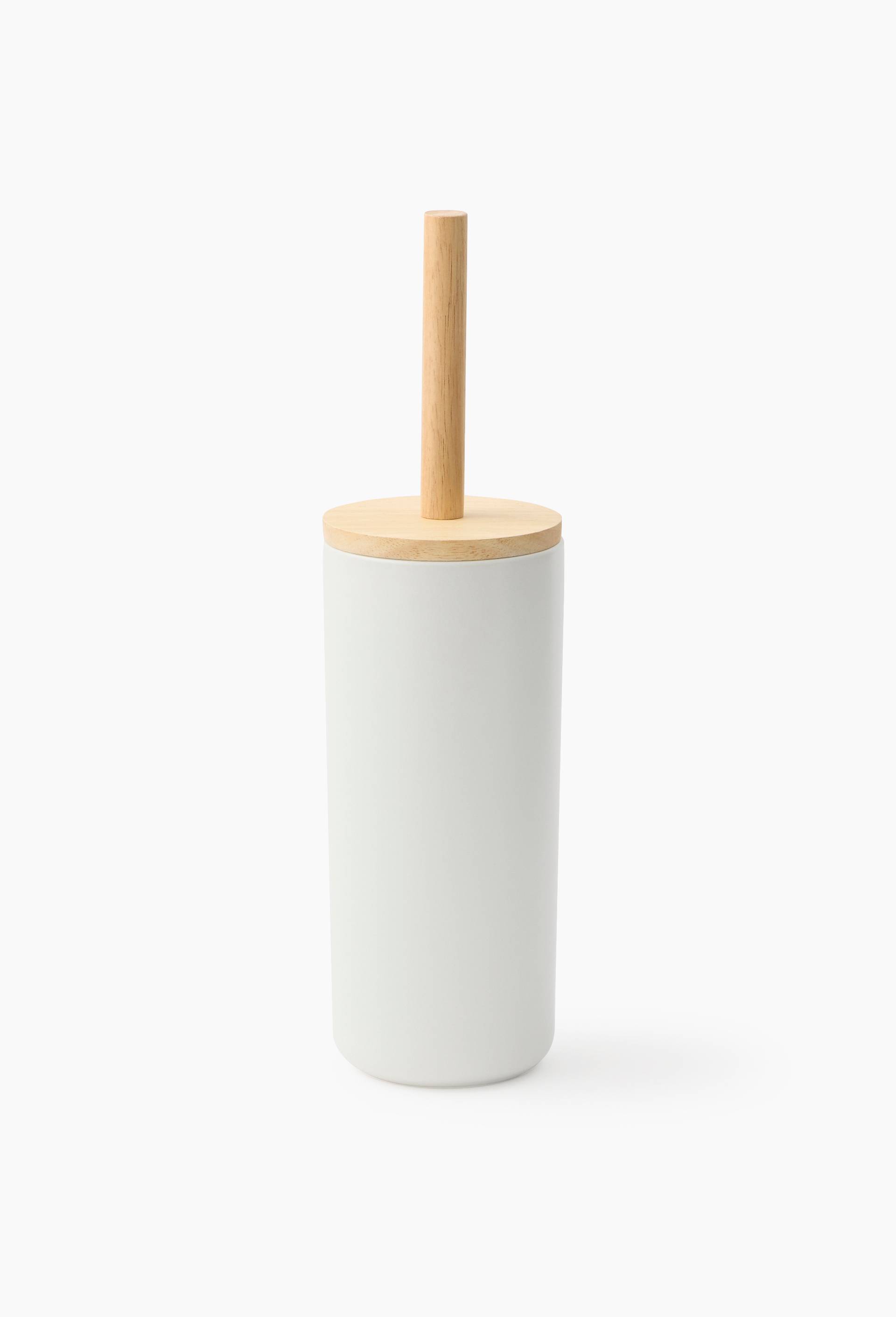Porte-balai de toilette, 39x10.7cm, en c&eacute;ramique et bois, Blanc, swatch image