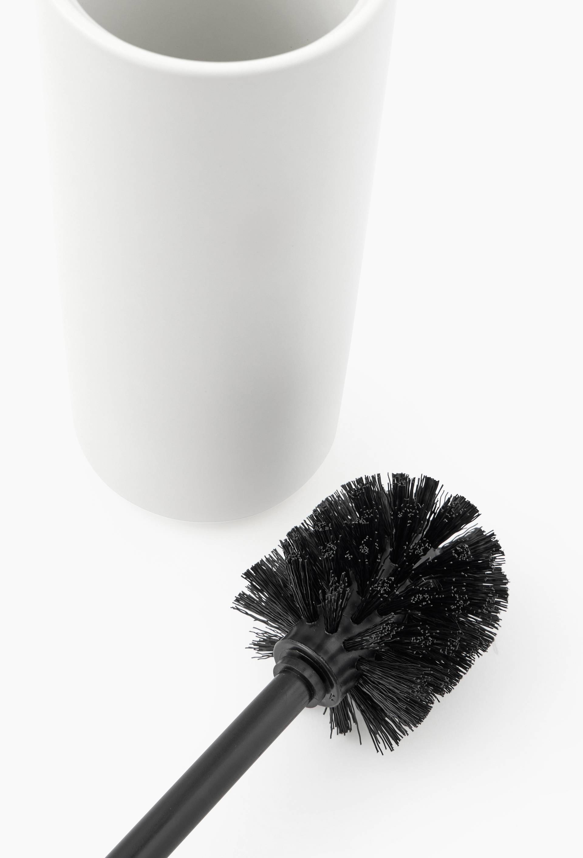 Porte-balai de toilette, 39x10.7cm, en c&eacute;ramique et bois, Blanc, large image number 1.0