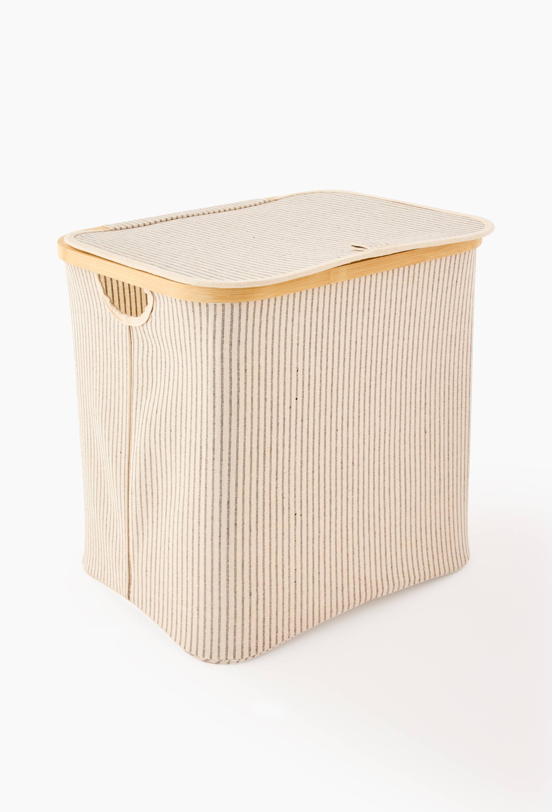 Panier &agrave; linge pliable, 40,5x33xH50cm, en polyester et bambou, Ecru, large image number 0