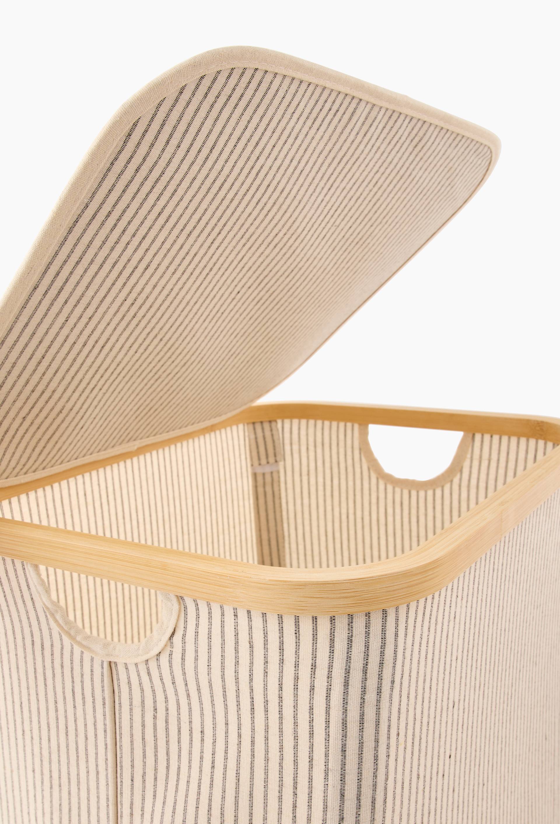 Panier &agrave; linge pliable, 40,5x33xH50cm, en polyester et bambou, Ecru, large image number 1