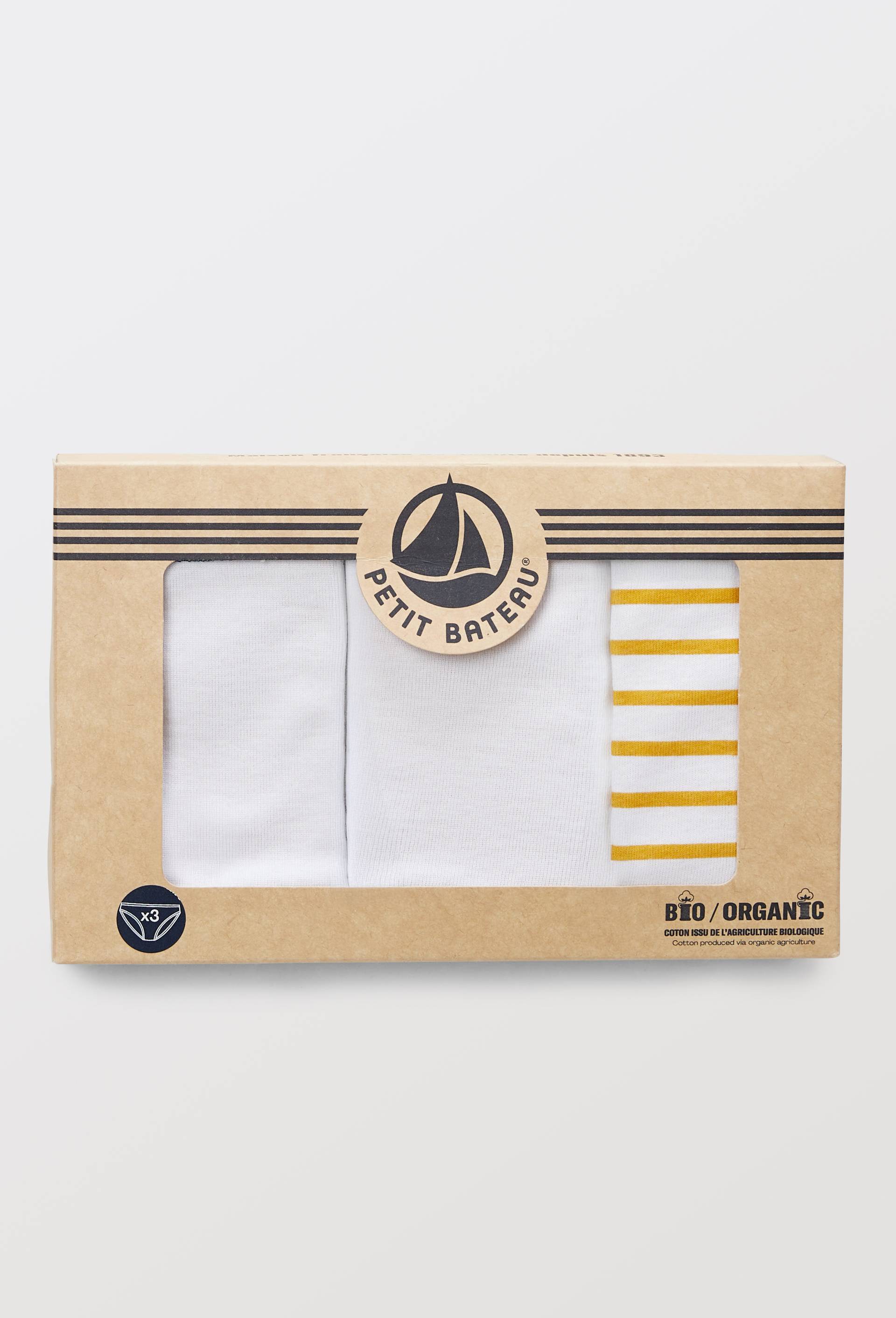Lot de 3 culottes midi en coton BIO Petit Bateau, certifi&eacute; OEKO-TEX, Brun clair, large image number 1