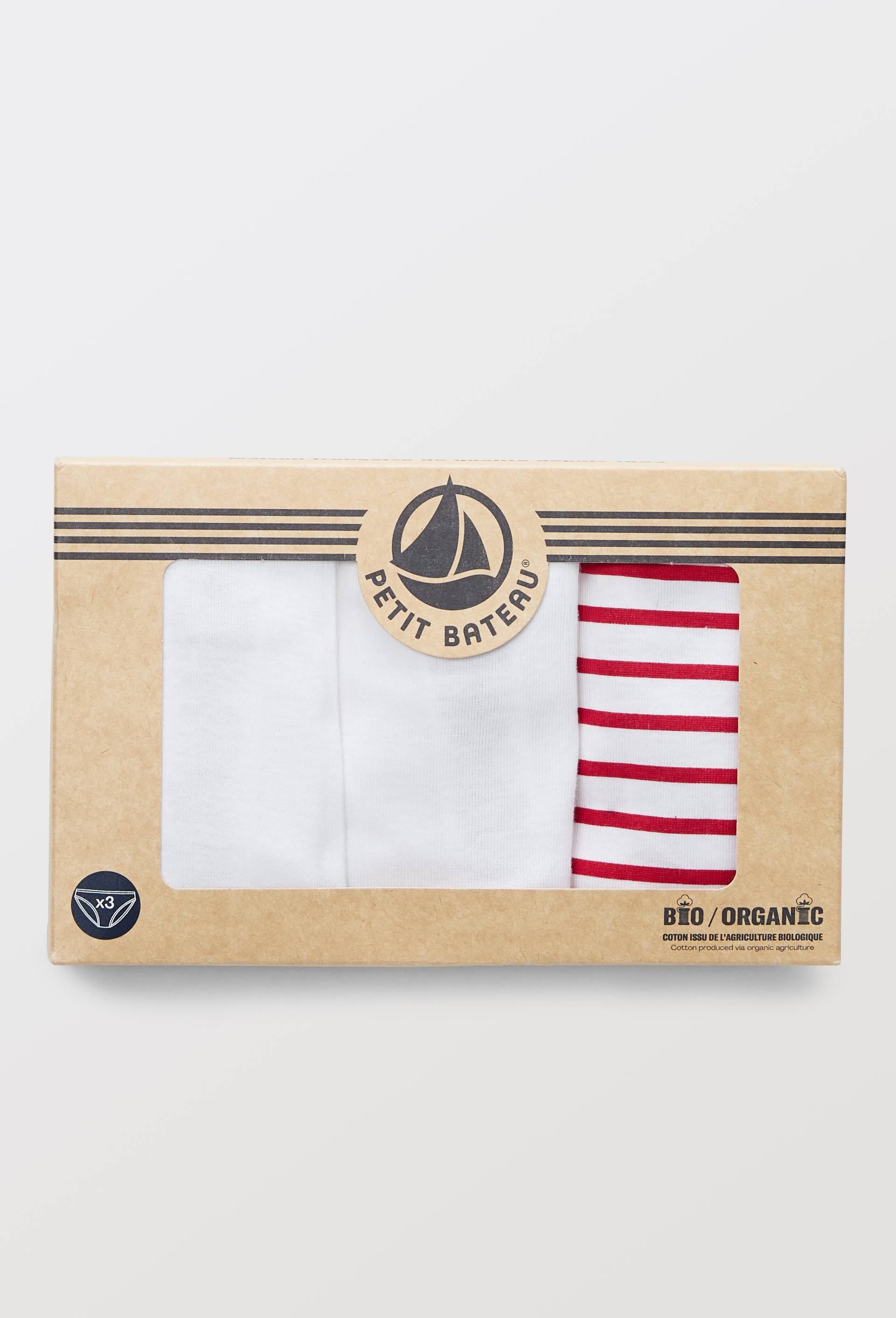 Lot de 3 culottes midi en coton BIO Petit Bateau, certifi&eacute; OEKO-TEX, Rouge, large image number 0.0