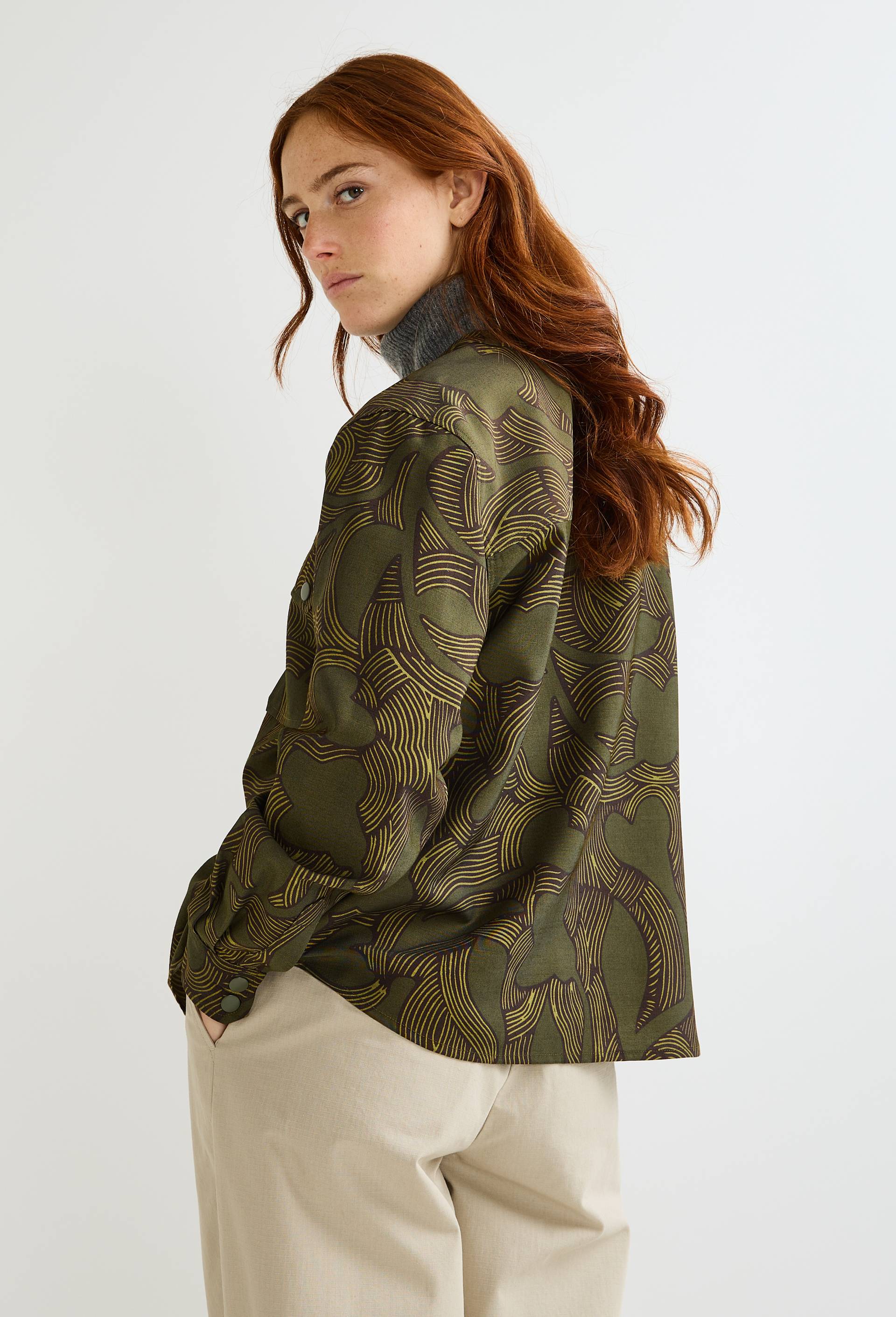 Blouse manches longues imprim&eacute;e, Vert fonc&eacute;, large image number 1