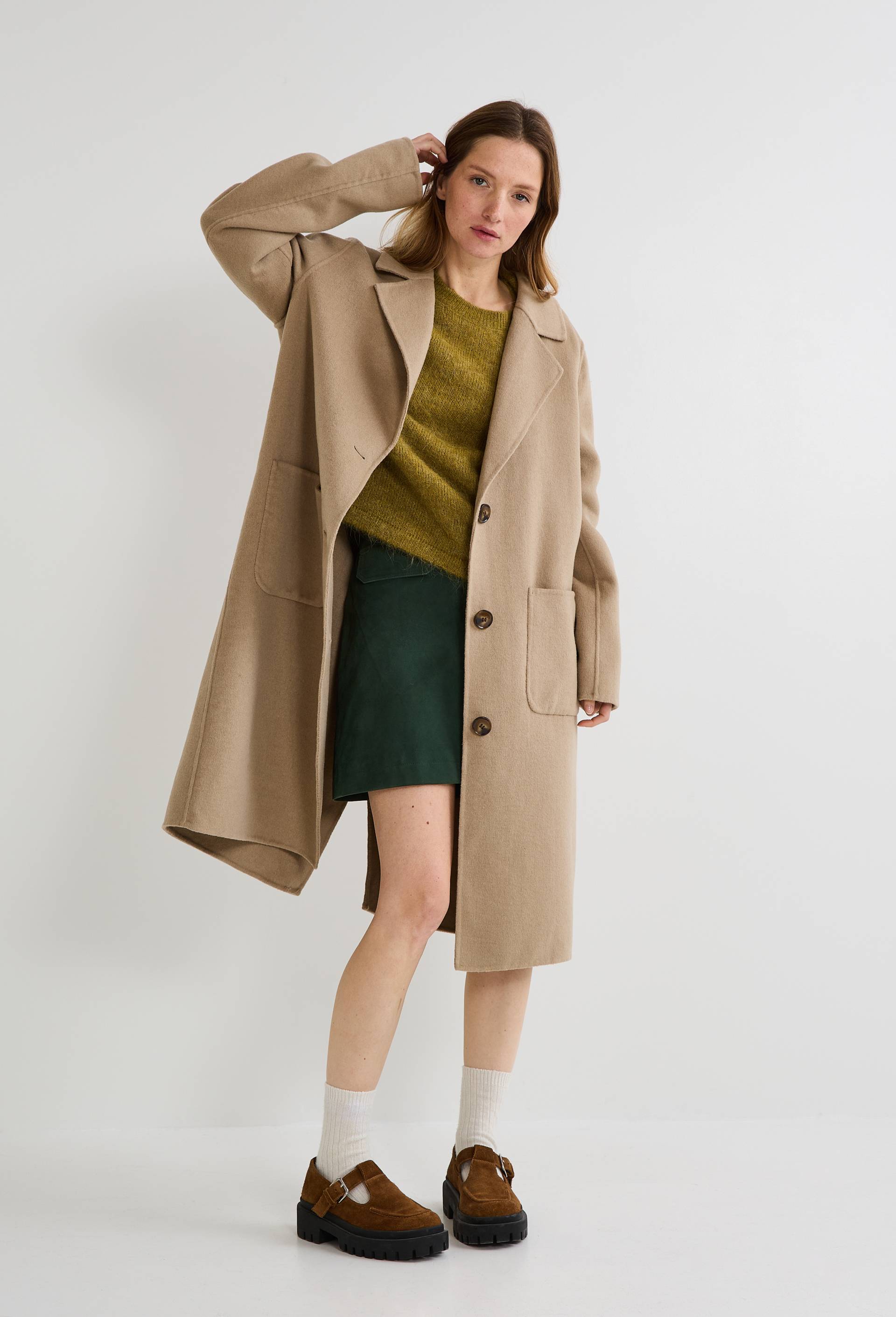 Manteau boutonn&eacute; contenant de la laine, Beige, large image number 0