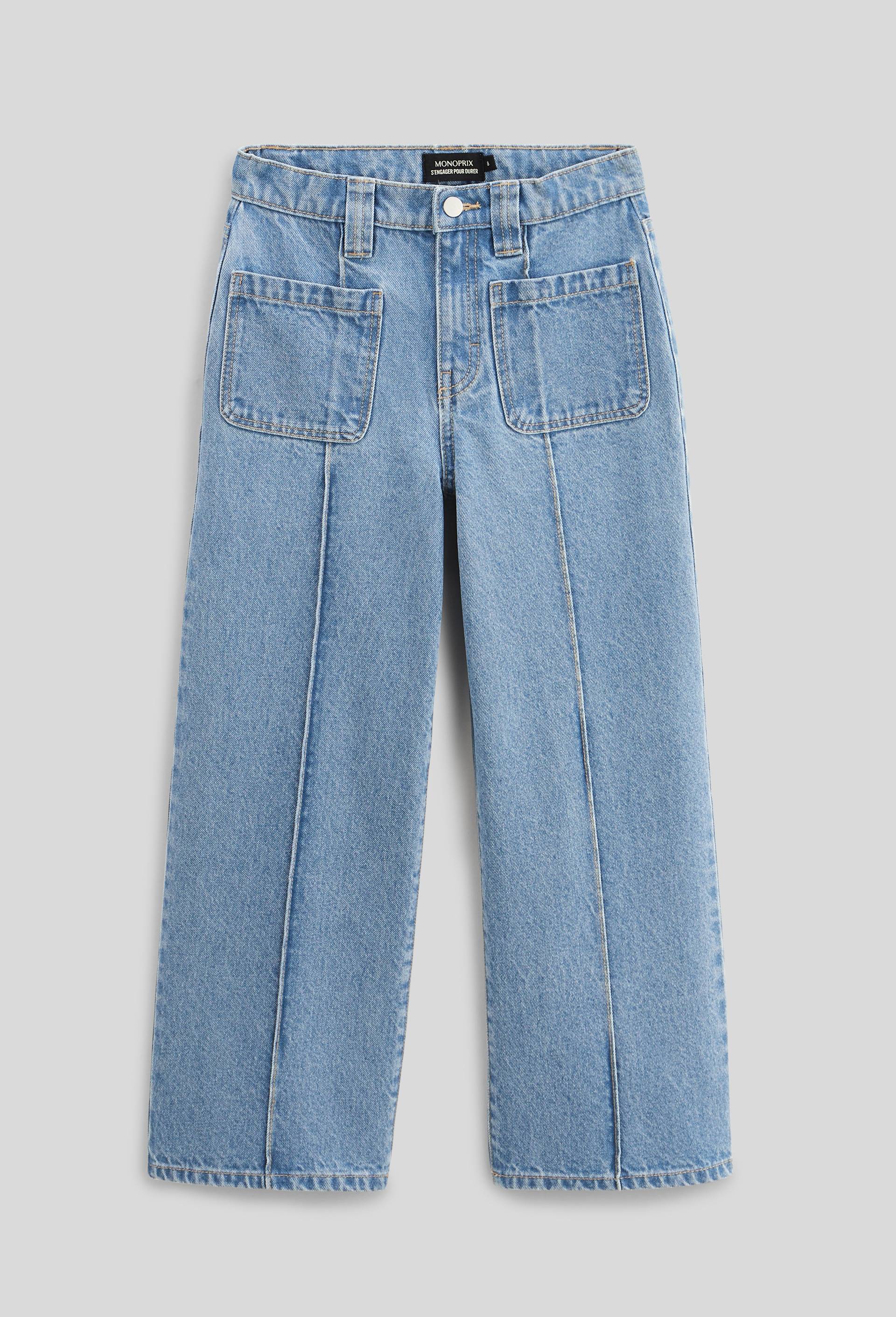 Pantalon large avec poches plaqu&eacute;es en coton, Bleu, swatch image