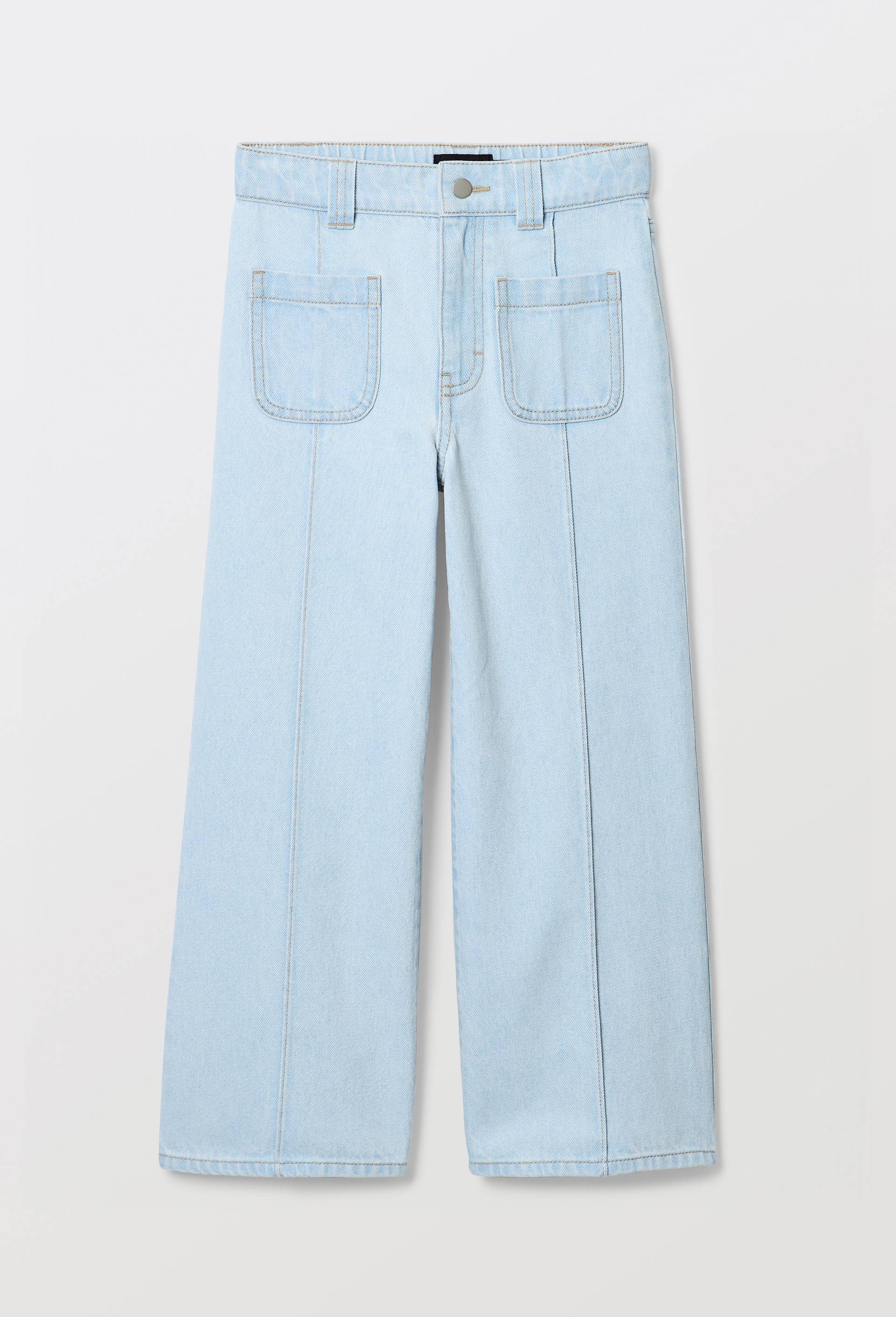Pantalon large avec poches plaqu&eacute;es en coton, Bleu, large image number 0