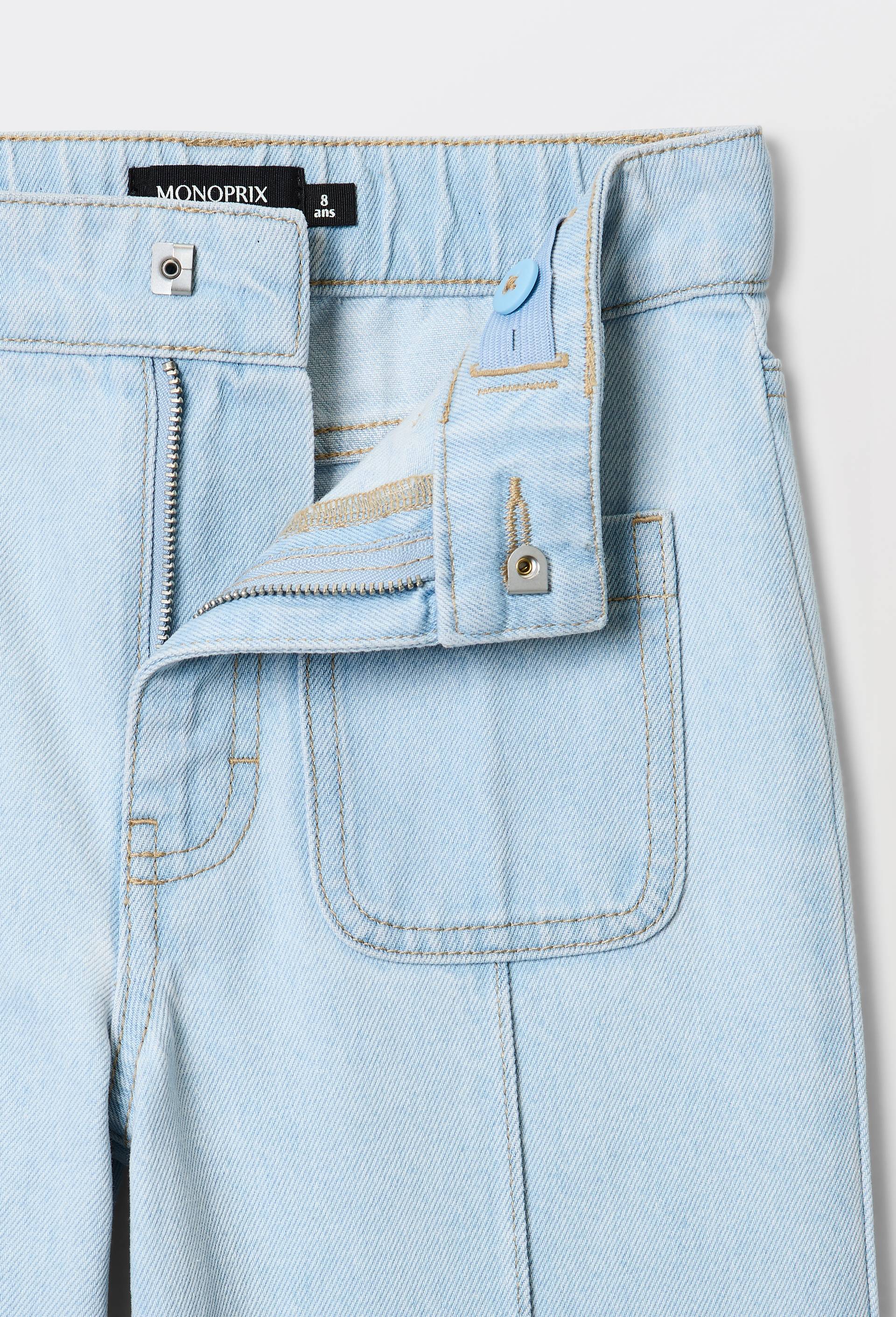 Pantalon large avec poches plaqu&eacute;es en coton, Bleu, large image number 2
