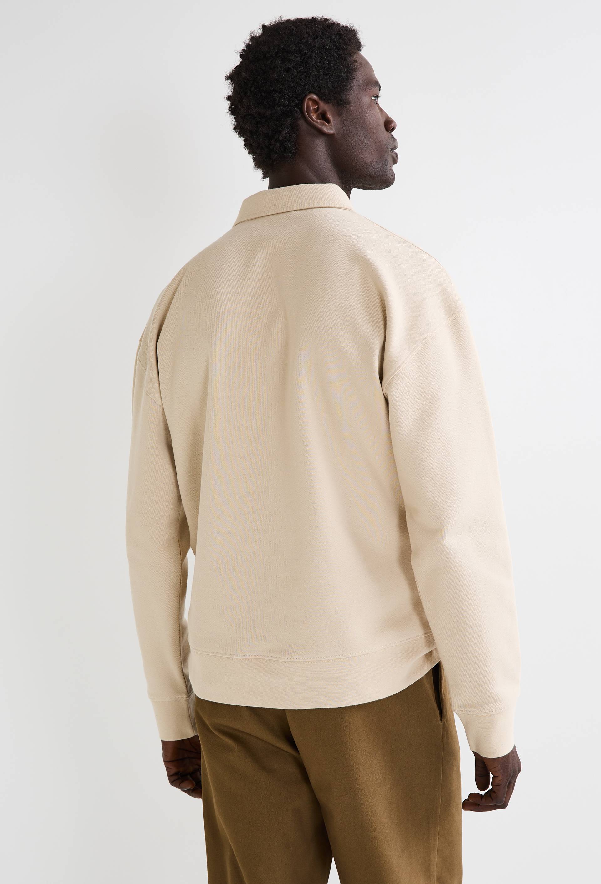 Sweat col polo zipp&eacute; en coton BIO GOTS, Beige clair, large image number 4